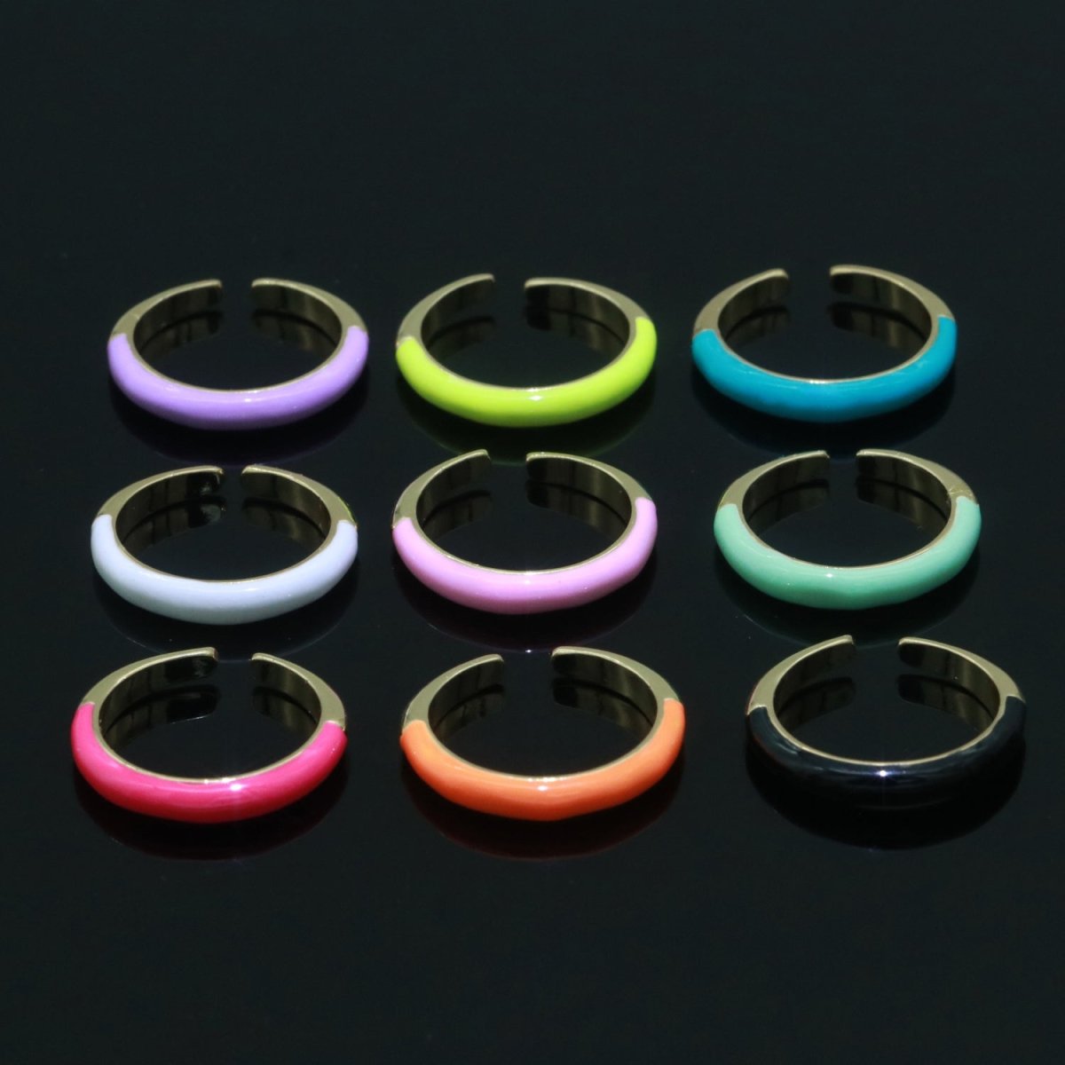 Enamel stacking ring Minimalist Jewelry Gold Filled Open Adjustable Ring for Women S-031 ~ S-039 - DLUXCA