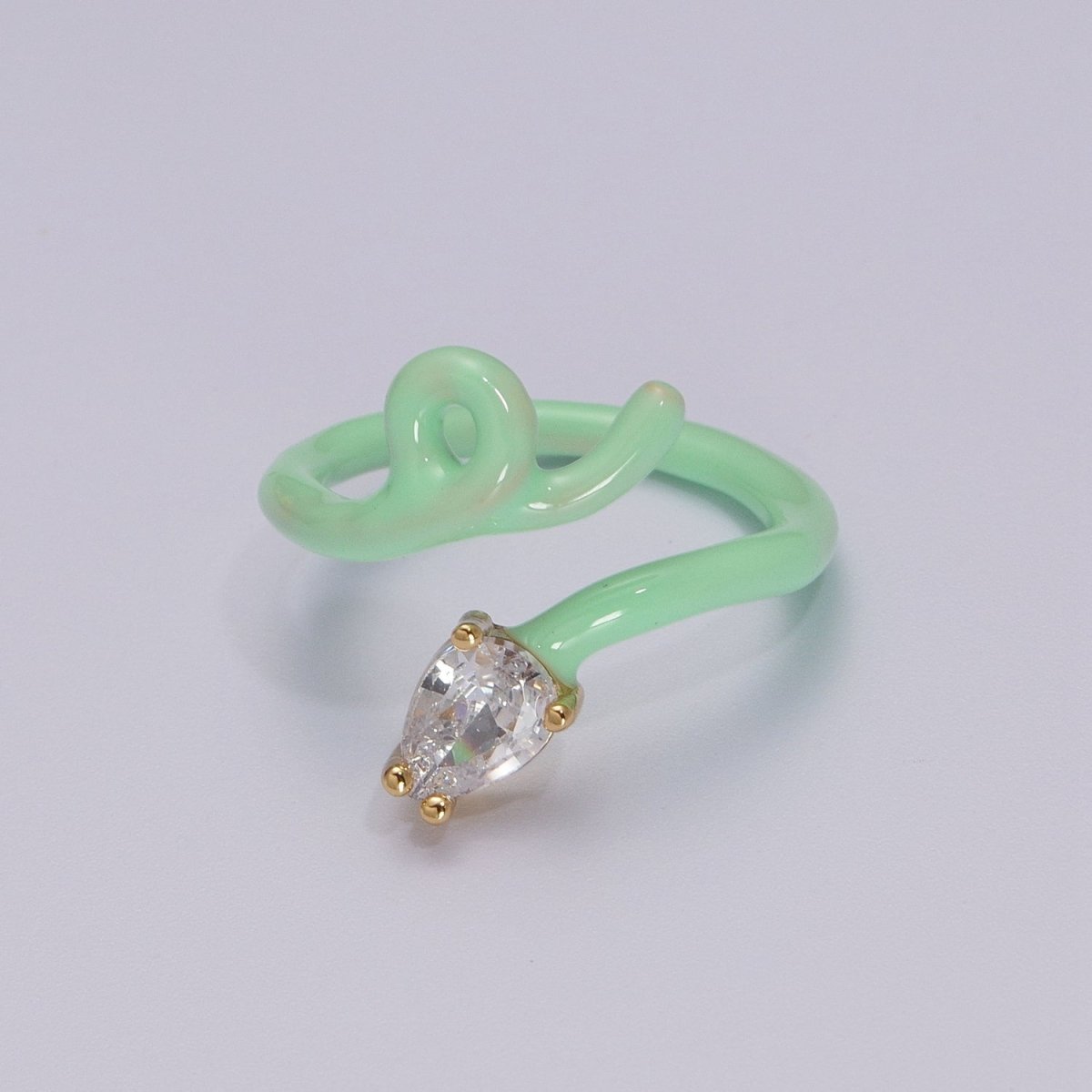 Enamel Twist Ring Y2K Jewelry Tear Drop Cz Stone Swirl Trend Ring for Christmas Gift U-039~U-052 - DLUXCA