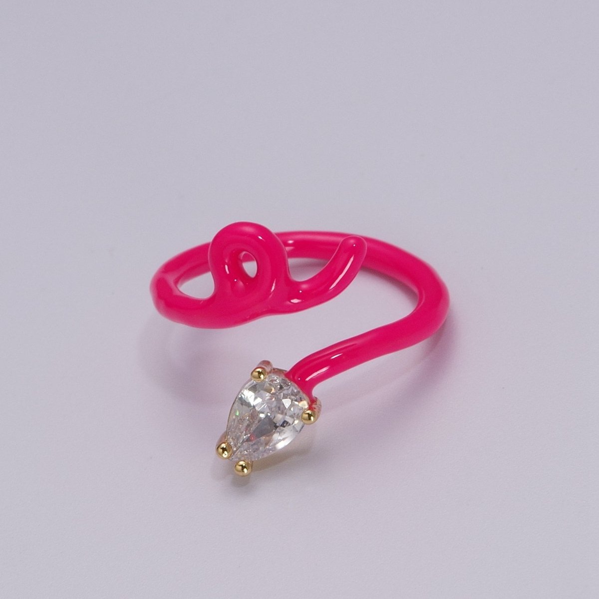 Enamel Twist Ring Y2K Jewelry Tear Drop Cz Stone Swirl Trend Ring for Christmas Gift U-039~U-052 - DLUXCA