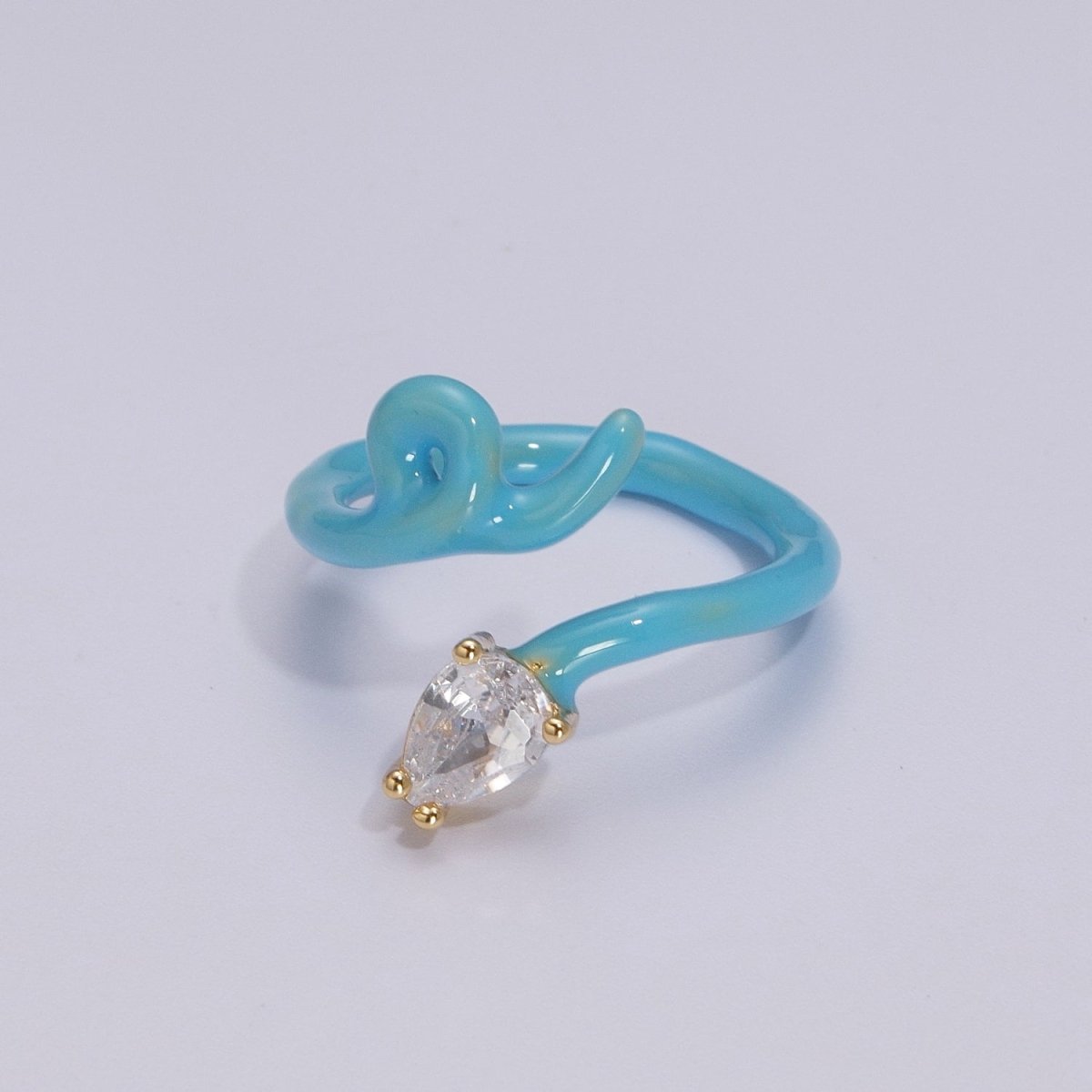 Enamel Twist Ring Y2K Jewelry Tear Drop Cz Stone Swirl Trend Ring for Christmas Gift U-039~U-052 - DLUXCA