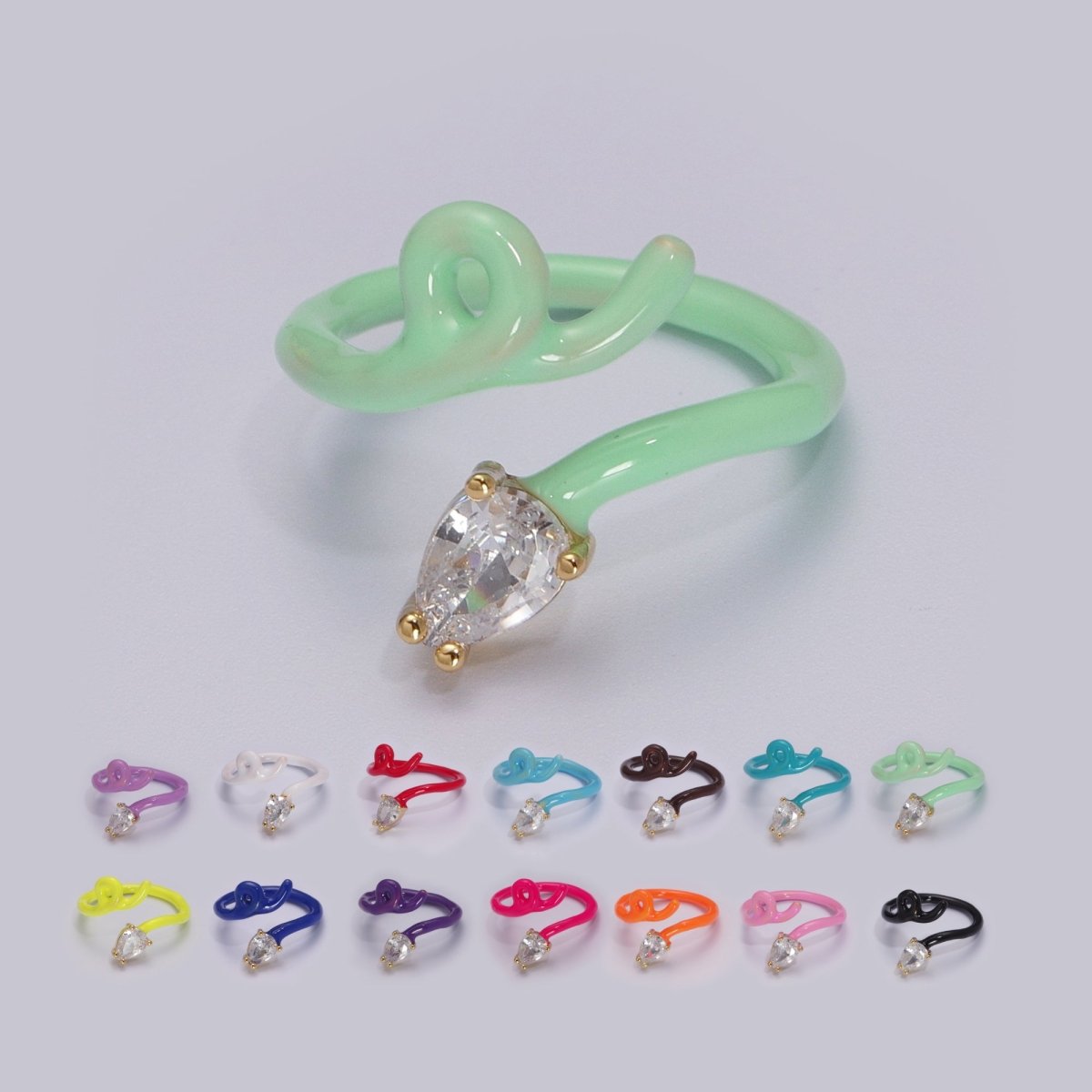 Enamel Twist Ring Y2K Jewelry Tear Drop Cz Stone Swirl Trend Ring for Christmas Gift U-039~U-052 - DLUXCA