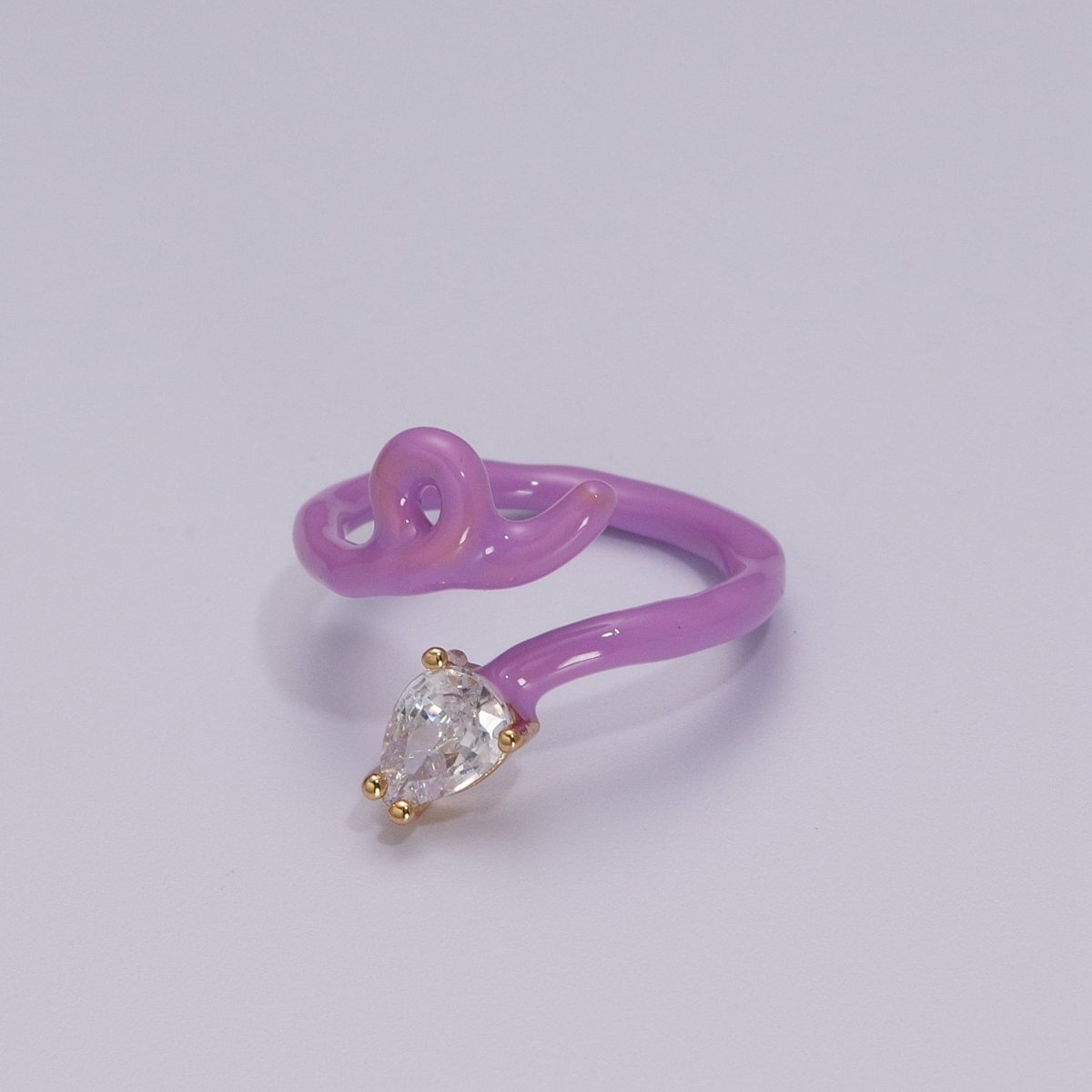 Enamel Twist Ring Y2K Jewelry Tear Drop Cz Stone Swirl Trend Ring for Christmas Gift U-039~U-052 - DLUXCA