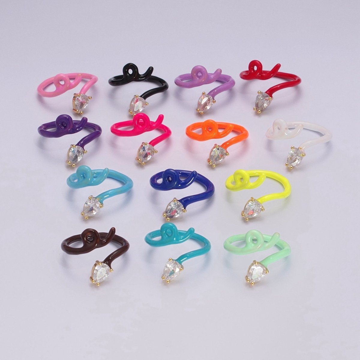 Enamel Twist Ring Y2K Jewelry Tear Drop Cz Stone Swirl Trend Ring for Christmas Gift U-039~U-052 - DLUXCA