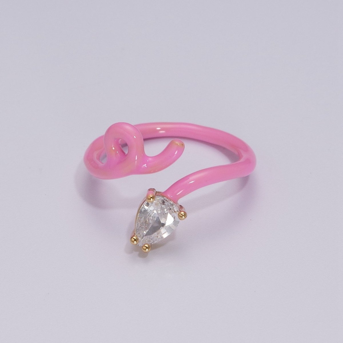 Enamel Twist Ring Y2K Jewelry Tear Drop Cz Stone Swirl Trend Ring for Christmas Gift U-039~U-052 - DLUXCA