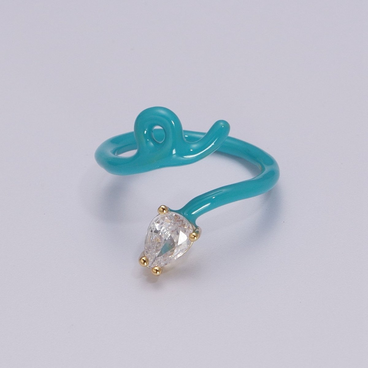 Enamel Twist Ring Y2K Jewelry Tear Drop Cz Stone Swirl Trend Ring for Christmas Gift U-039~U-052 - DLUXCA