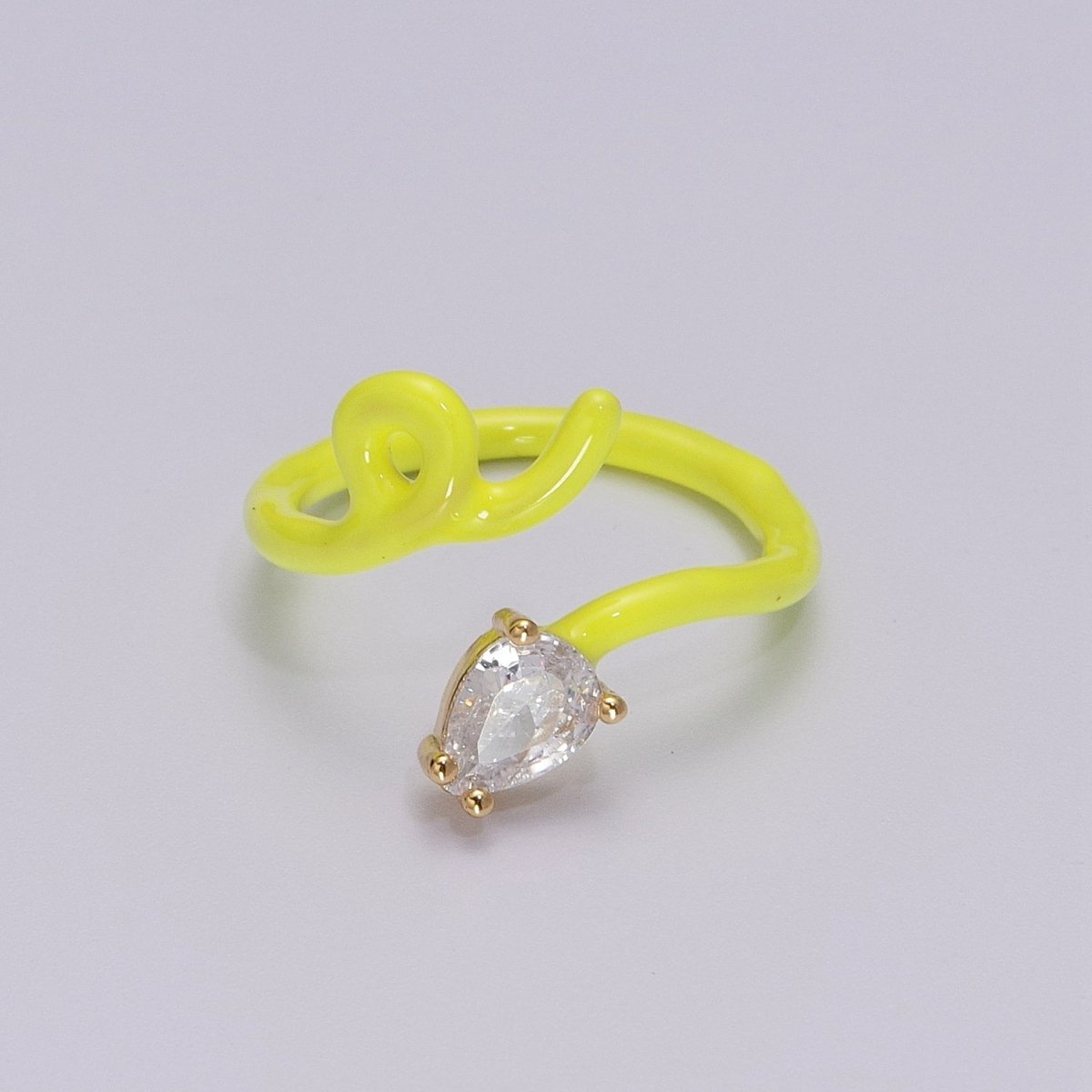 Enamel Twist Ring Y2K Jewelry Tear Drop Cz Stone Swirl Trend Ring for Christmas Gift U-039~U-052 - DLUXCA
