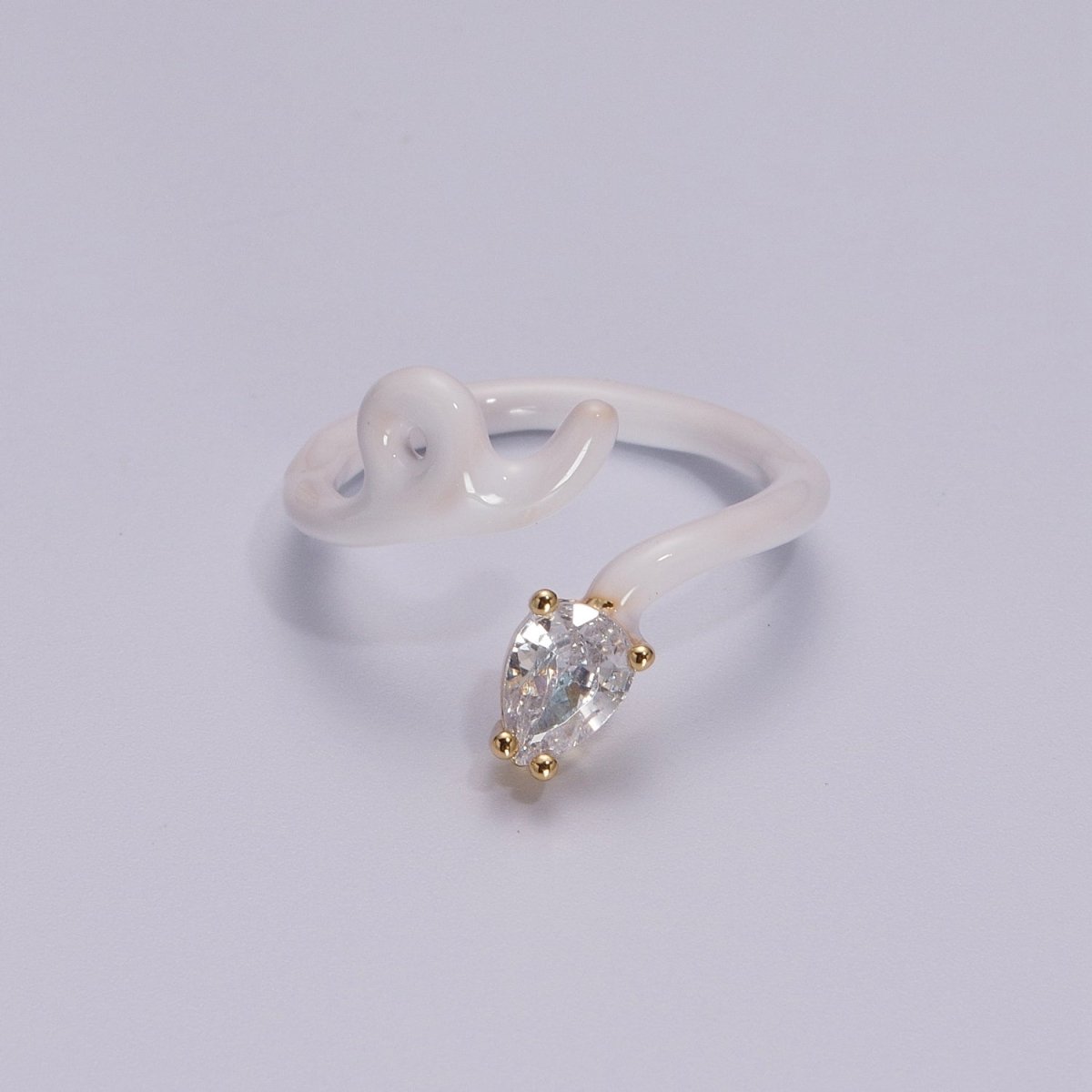 Enamel Twist Ring Y2K Jewelry Tear Drop Cz Stone Swirl Trend Ring for Christmas Gift U-039~U-052 - DLUXCA