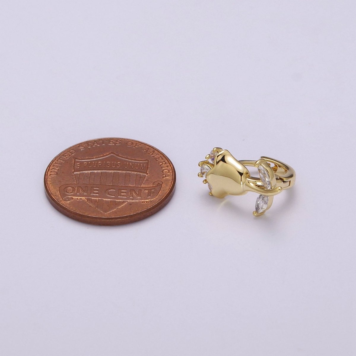 English Rose Huggie Earring - Tiny Gold Rose Flower Earring - Dainty Flower Hypoallergenic Earrings T-218 - DLUXCA