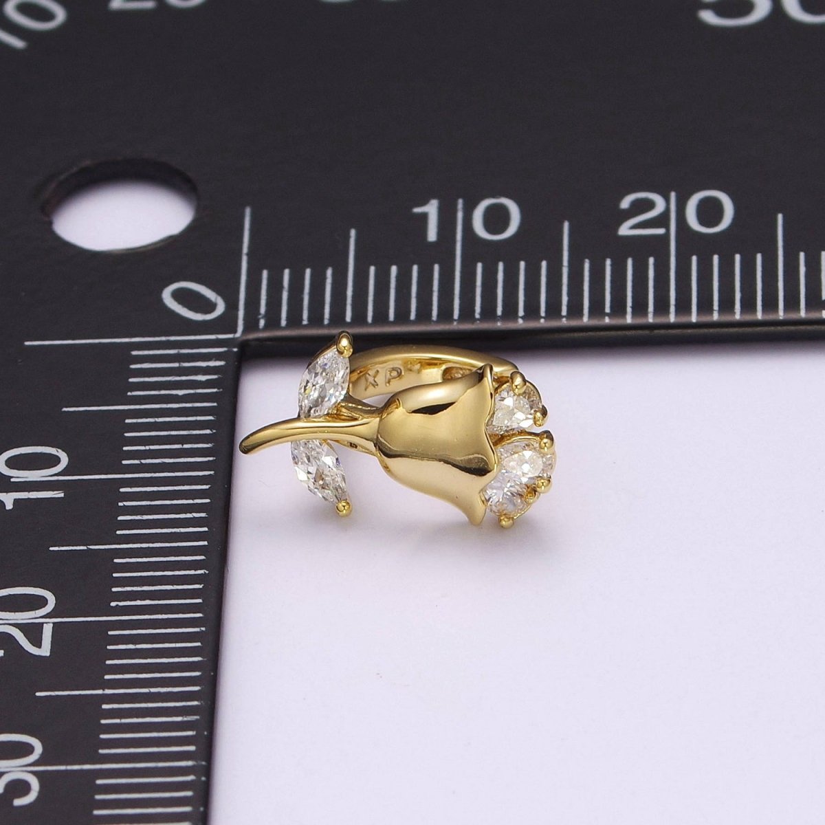 English Rose Huggie Earring - Tiny Gold Rose Flower Earring - Dainty Flower Hypoallergenic Earrings T-218 - DLUXCA