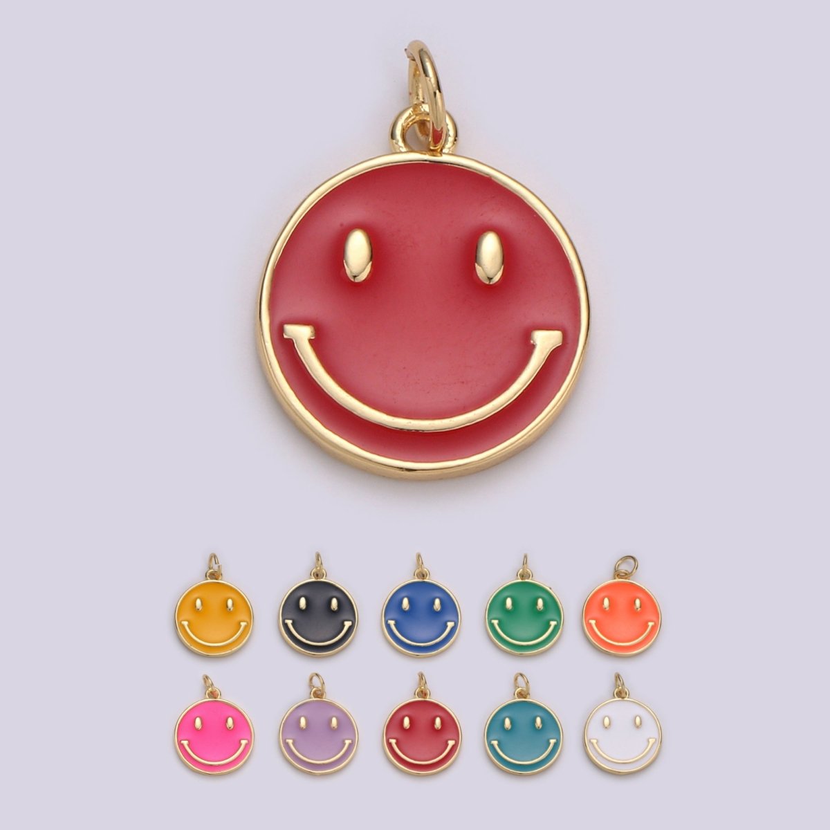 Epoxy Happy Face in Gold Round Charm, Enamel Happy Face Charm, Smiley Gold Enamel Charms, Dainty Smile charm, Teal, Red, White, Yellow, Cute Gold Smiley Face Gold Filled Charm - D-136 TO D-145 - DLUXCA