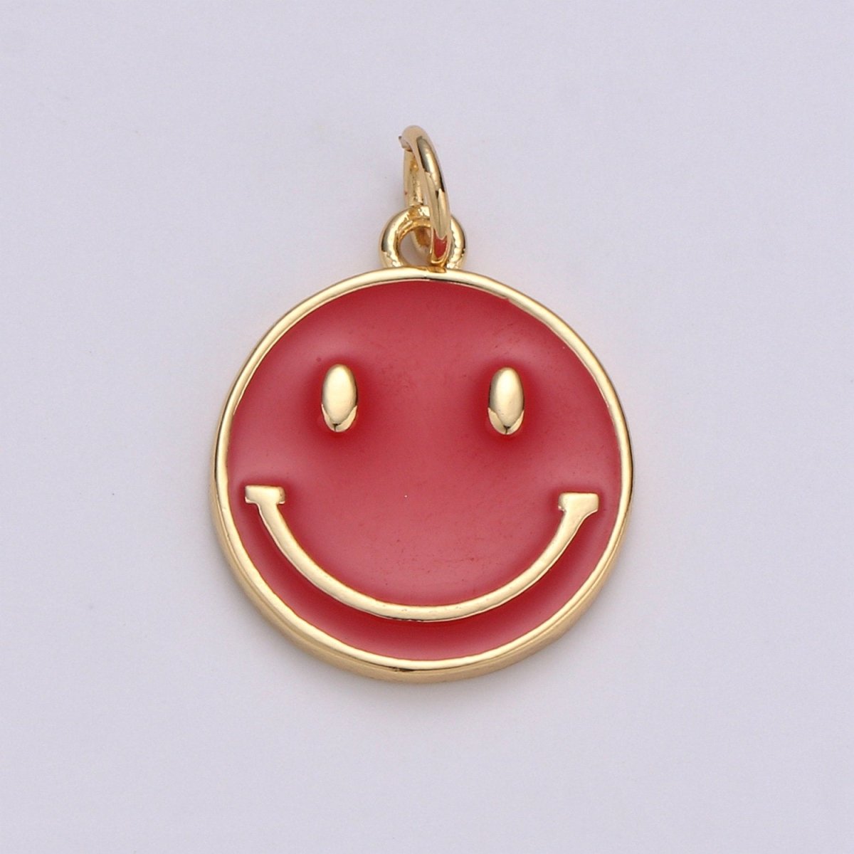 Epoxy Happy Face in Gold Round Charm, Enamel Happy Face Charm, Smiley Gold Enamel Charms, Dainty Smile charm, Teal, Red, White, Yellow, Cute Gold Smiley Face Gold Filled Charm - D-136 TO D-145 - DLUXCA