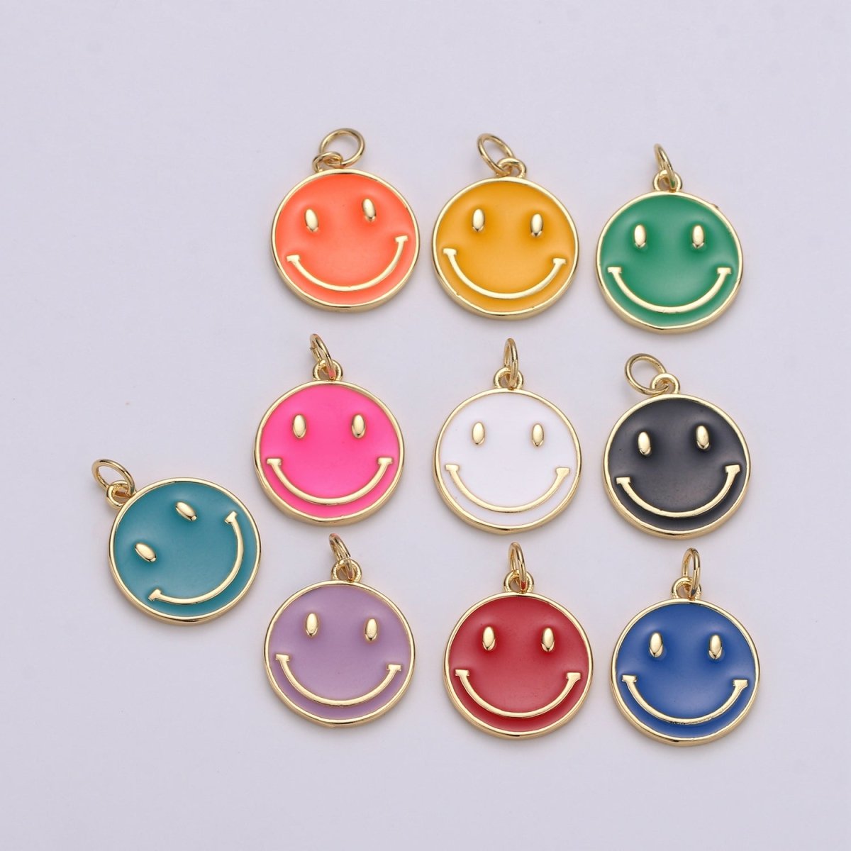 Epoxy Happy Face in Gold Round Charm, Enamel Happy Face Charm, Smiley Gold Enamel Charms, Dainty Smile charm, Teal, Red, White, Yellow, Cute Gold Smiley Face Gold Filled Charm - D-136 TO D-145 - DLUXCA