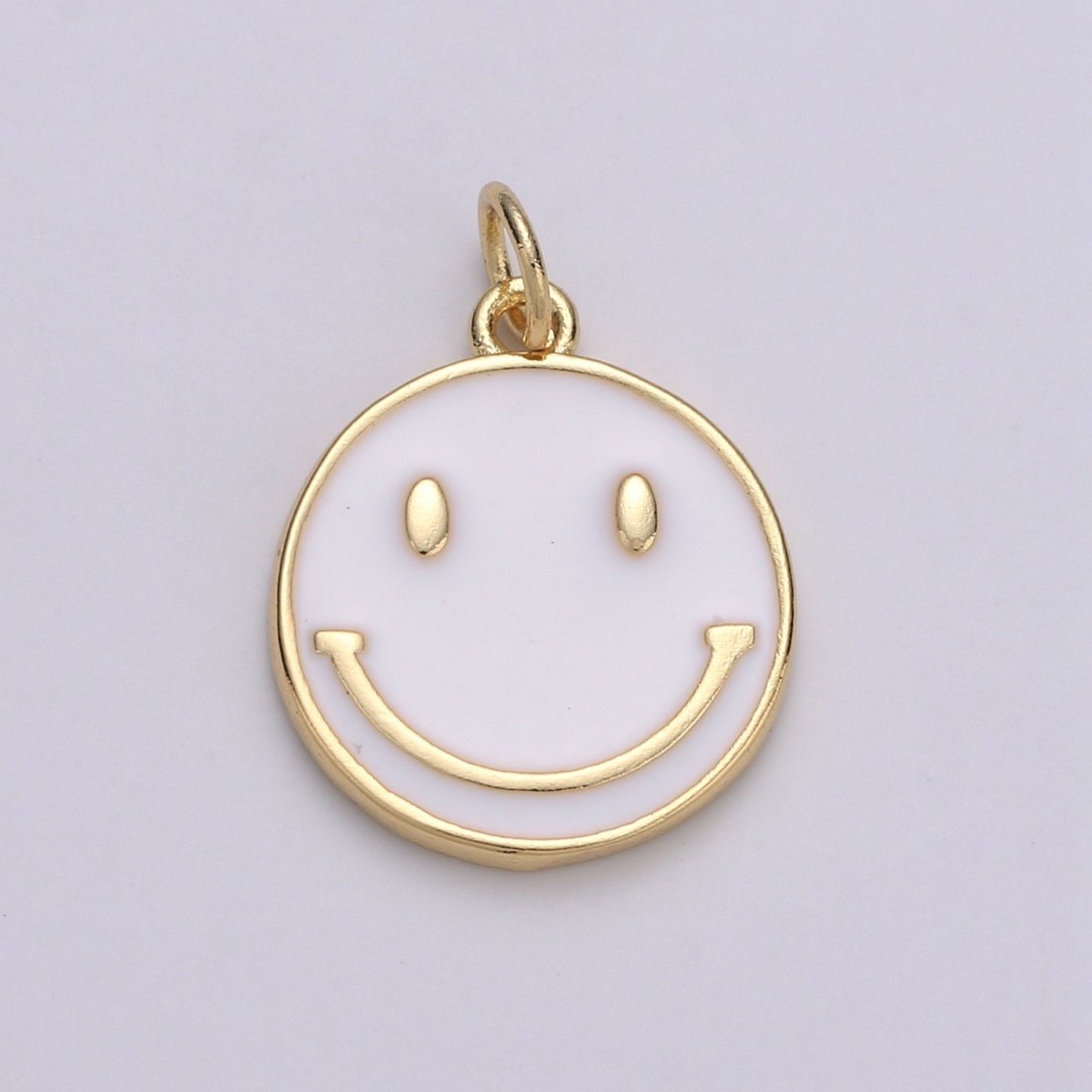 Epoxy Happy Face in Gold Round Charm, Enamel Happy Face Charm, Smiley Gold Enamel Charms, Dainty Smile charm, Teal, Red, White, Yellow, Cute Gold Smiley Face Gold Filled Charm - D-136 TO D-145 - DLUXCA