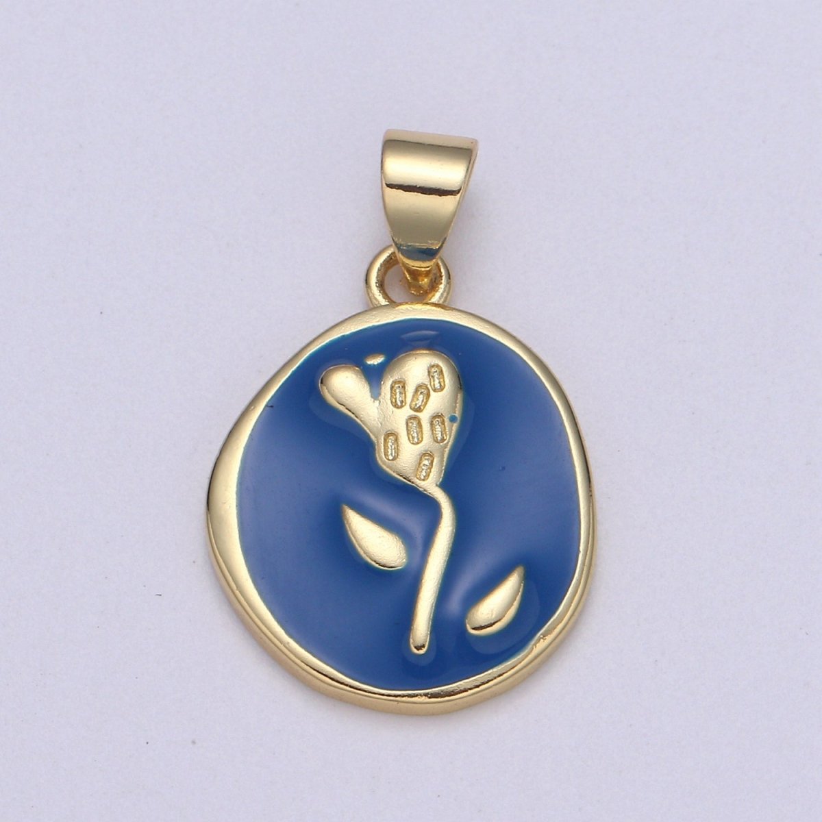 Epoxy Tulip in 24k Gold Round Charm, Enamel Flower Charm, Gold Enamel Charms, Dainty Pink, Red, Teal, White, lime Green Pendant H-657 H-662 H-676 H-678 H-694 H-698 H-704 H-709 H-712 H-716 - DLUXCA