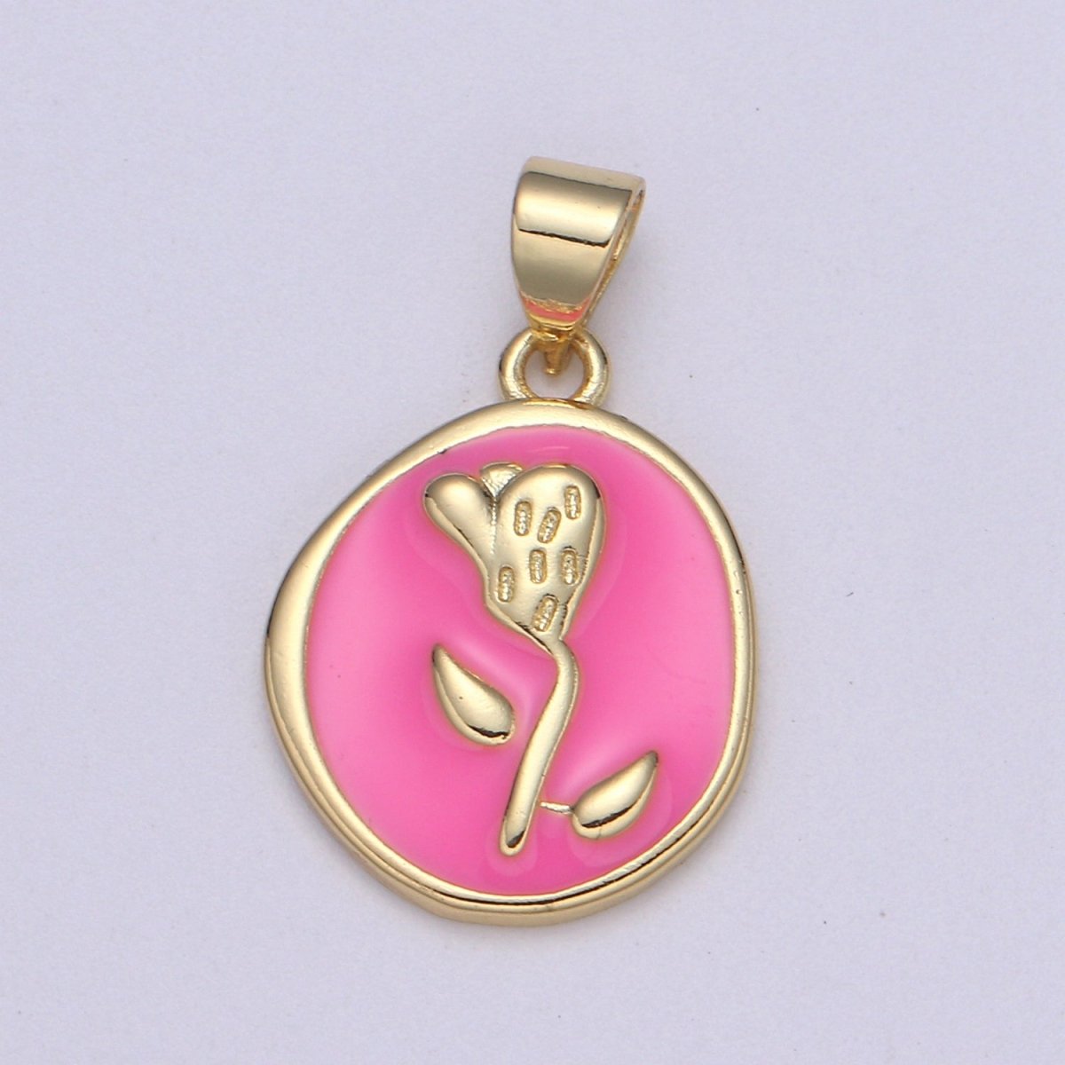 Epoxy Tulip in 24k Gold Round Charm, Enamel Flower Charm, Gold Enamel Charms, Dainty Pink, Red, Teal, White, lime Green Pendant H-657 H-662 H-676 H-678 H-694 H-698 H-704 H-709 H-712 H-716 - DLUXCA