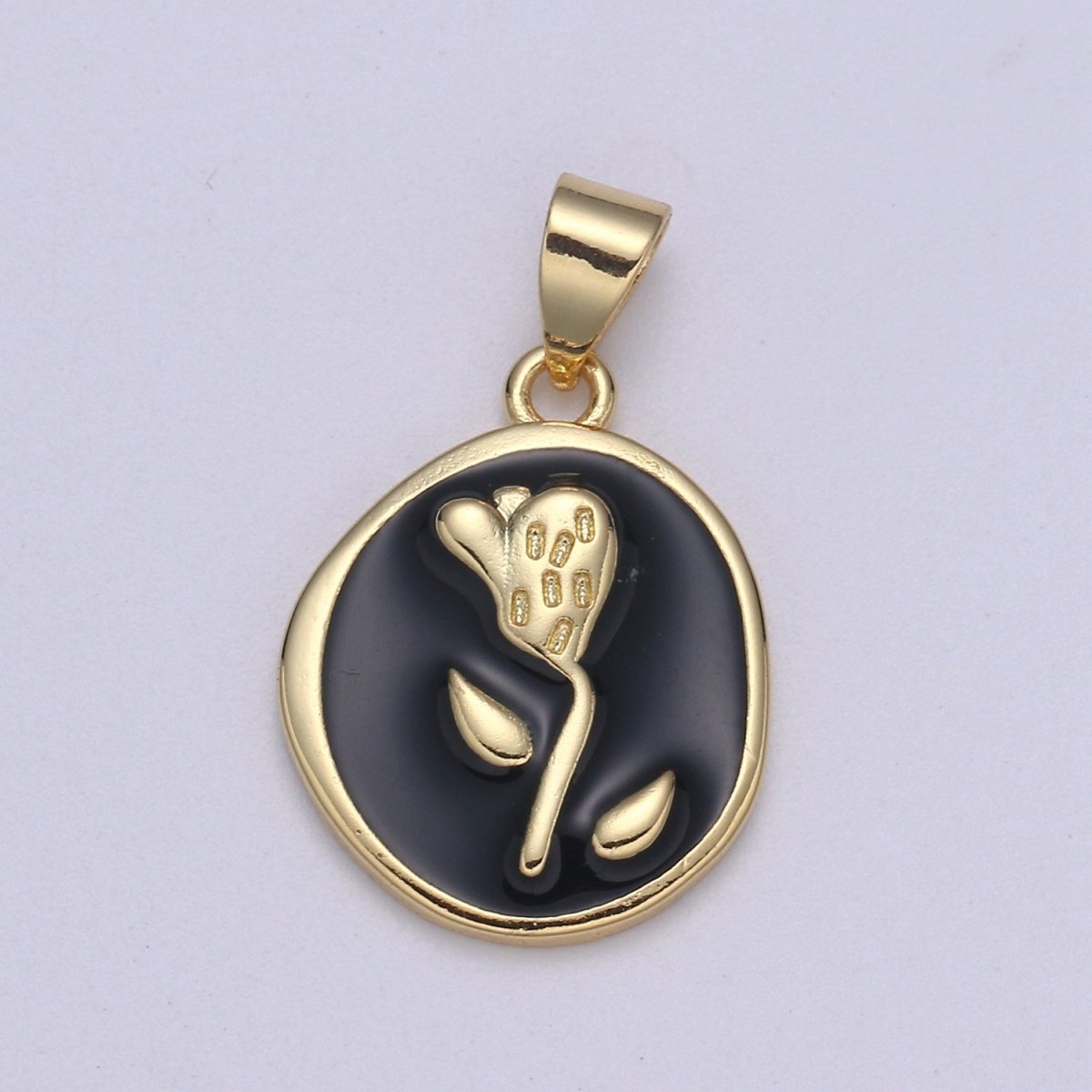 Epoxy Tulip in 24k Gold Round Charm, Enamel Flower Charm, Gold Enamel Charms, Dainty Pink, Red, Teal, White, lime Green Pendant H-657 H-662 H-676 H-678 H-694 H-698 H-704 H-709 H-712 H-716 - DLUXCA