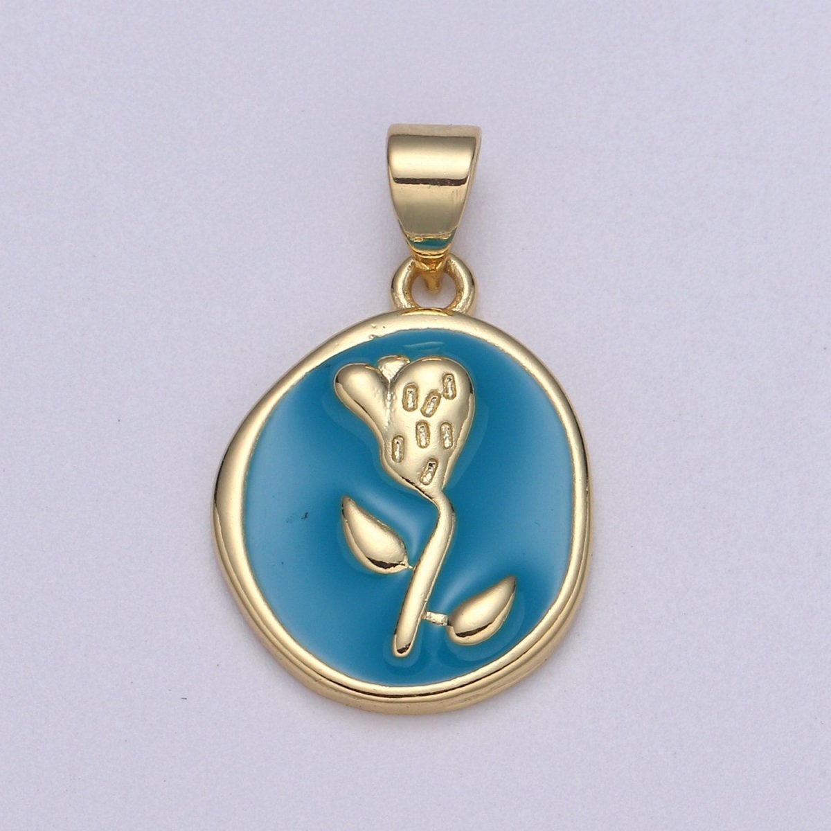 Epoxy Tulip in 24k Gold Round Charm, Enamel Flower Charm, Gold Enamel Charms, Dainty Pink, Red, Teal, White, lime Green Pendant H-657 H-662 H-676 H-678 H-694 H-698 H-704 H-709 H-712 H-716 - DLUXCA