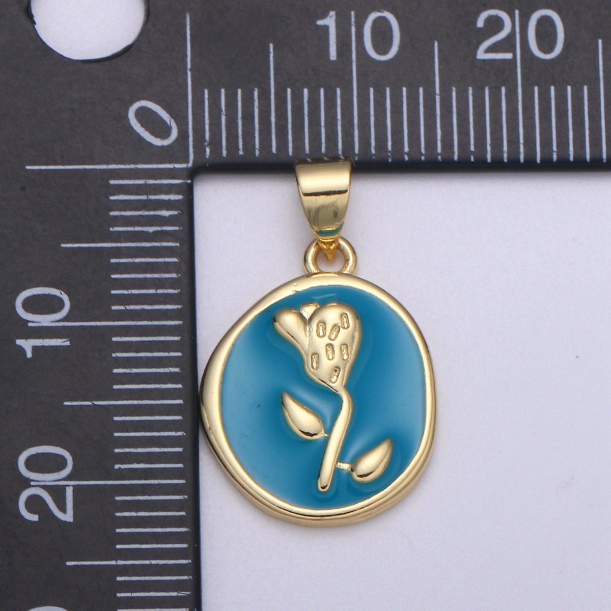 Epoxy Tulip in 24k Gold Round Charm, Enamel Flower Charm, Gold Enamel Charms, Dainty Pink, Red, Teal, White, lime Green Pendant H-657 H-662 H-676 H-678 H-694 H-698 H-704 H-709 H-712 H-716 - DLUXCA
