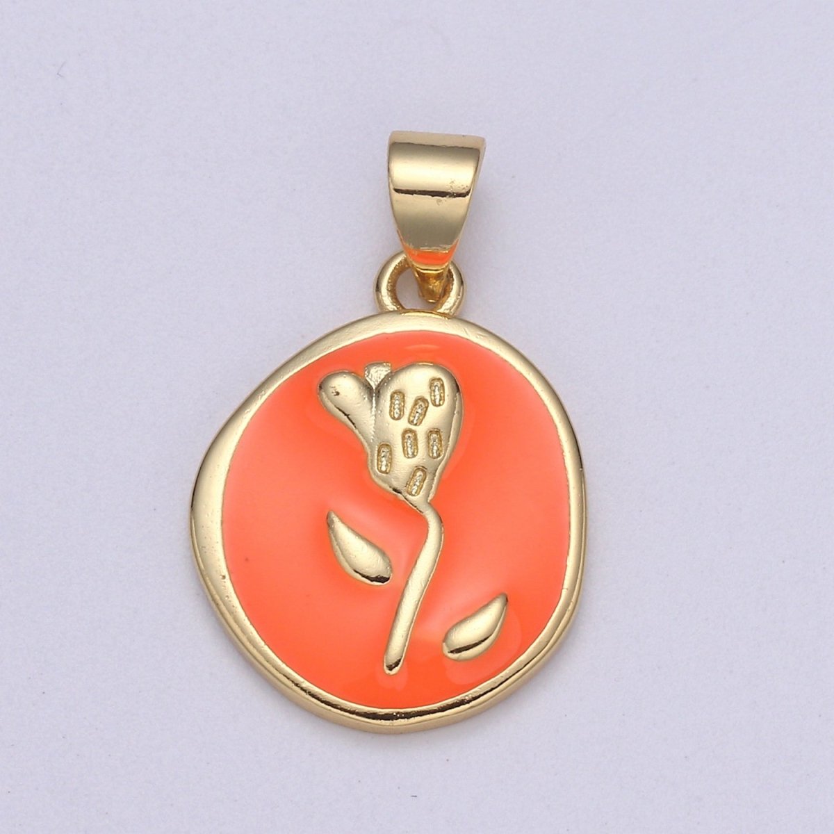 Epoxy Tulip in 24k Gold Round Charm, Enamel Flower Charm, Gold Enamel Charms, Dainty Pink, Red, Teal, White, lime Green Pendant H-657 H-662 H-676 H-678 H-694 H-698 H-704 H-709 H-712 H-716 - DLUXCA
