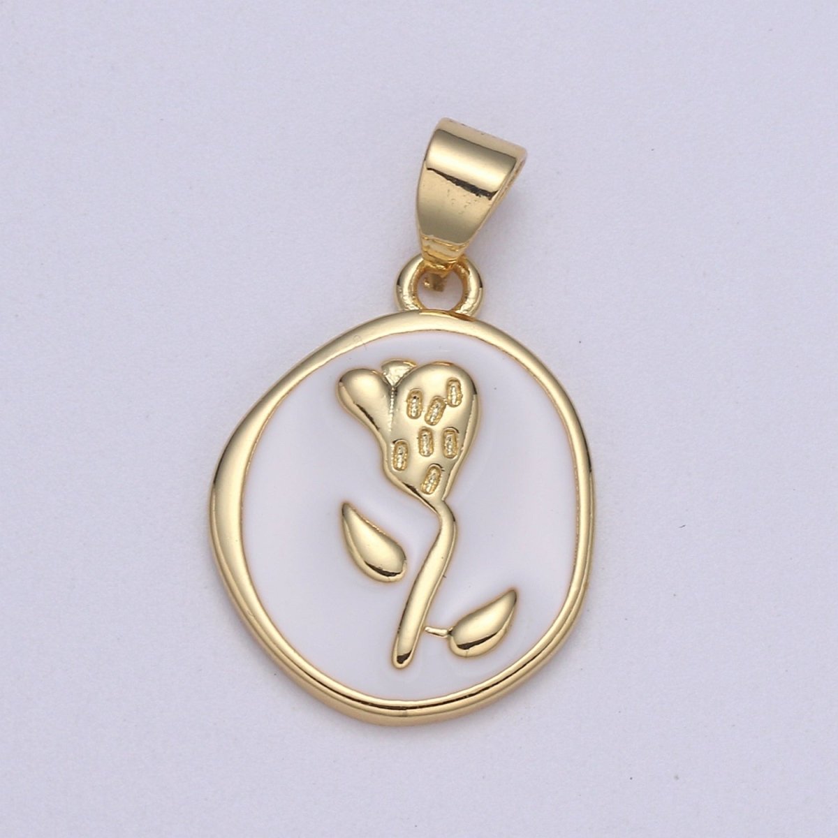 Epoxy Tulip in 24k Gold Round Charm, Enamel Flower Charm, Gold Enamel Charms, Dainty Pink, Red, Teal, White, lime Green Pendant H-657 H-662 H-676 H-678 H-694 H-698 H-704 H-709 H-712 H-716 - DLUXCA