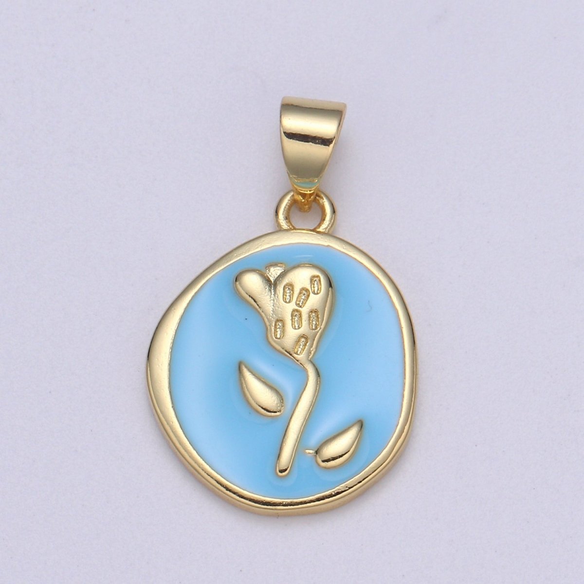 Epoxy Tulip in 24k Gold Round Charm, Enamel Flower Charm, Gold Enamel Charms, Dainty Pink, Red, Teal, White, lime Green Pendant H-657 H-662 H-676 H-678 H-694 H-698 H-704 H-709 H-712 H-716 - DLUXCA
