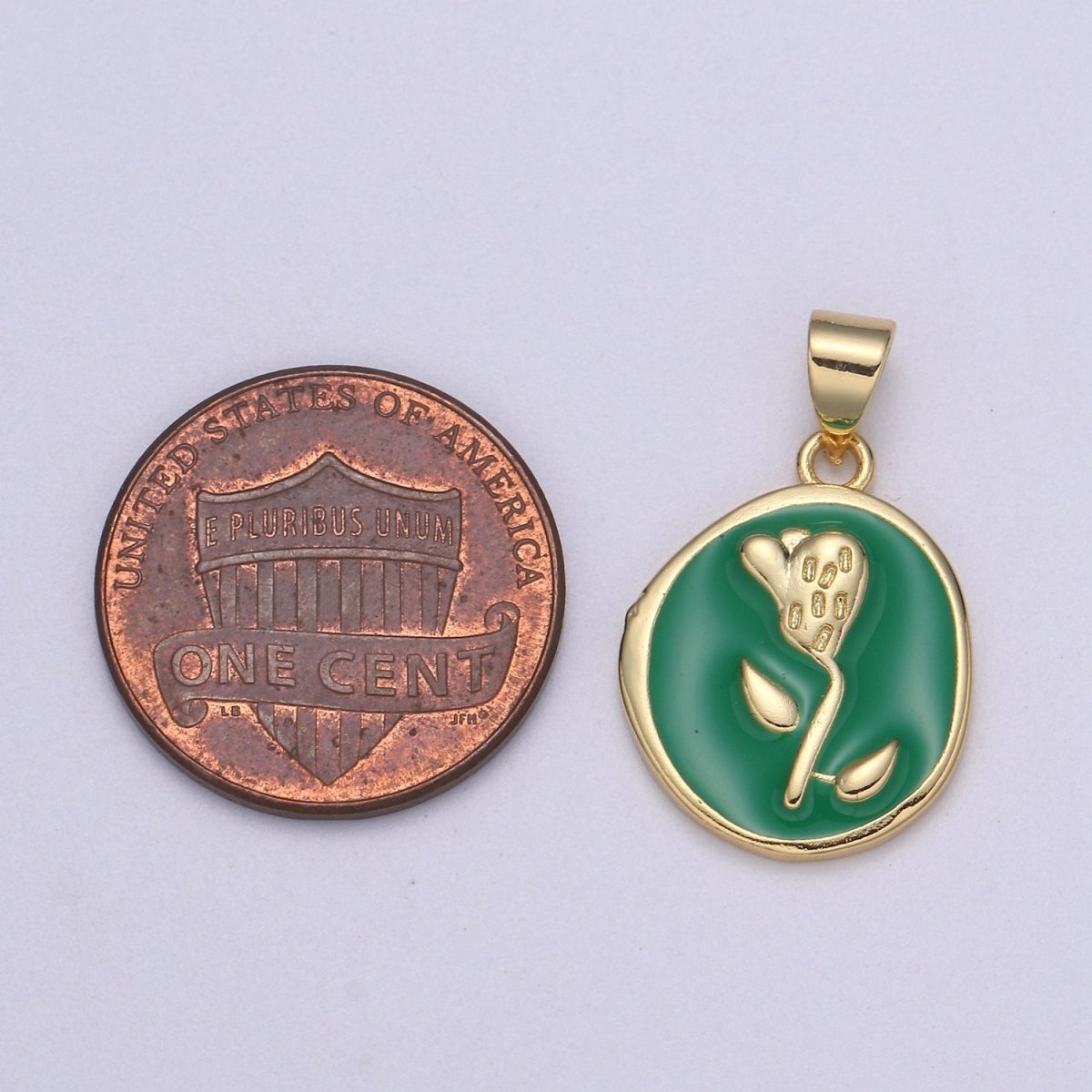 Epoxy Tulip in 24k Gold Round Charm, Enamel Flower Charm, Gold Enamel Charms, Dainty Pink, Red, Teal, White, lime Green Pendant H-657 H-662 H-676 H-678 H-694 H-698 H-704 H-709 H-712 H-716 - DLUXCA
