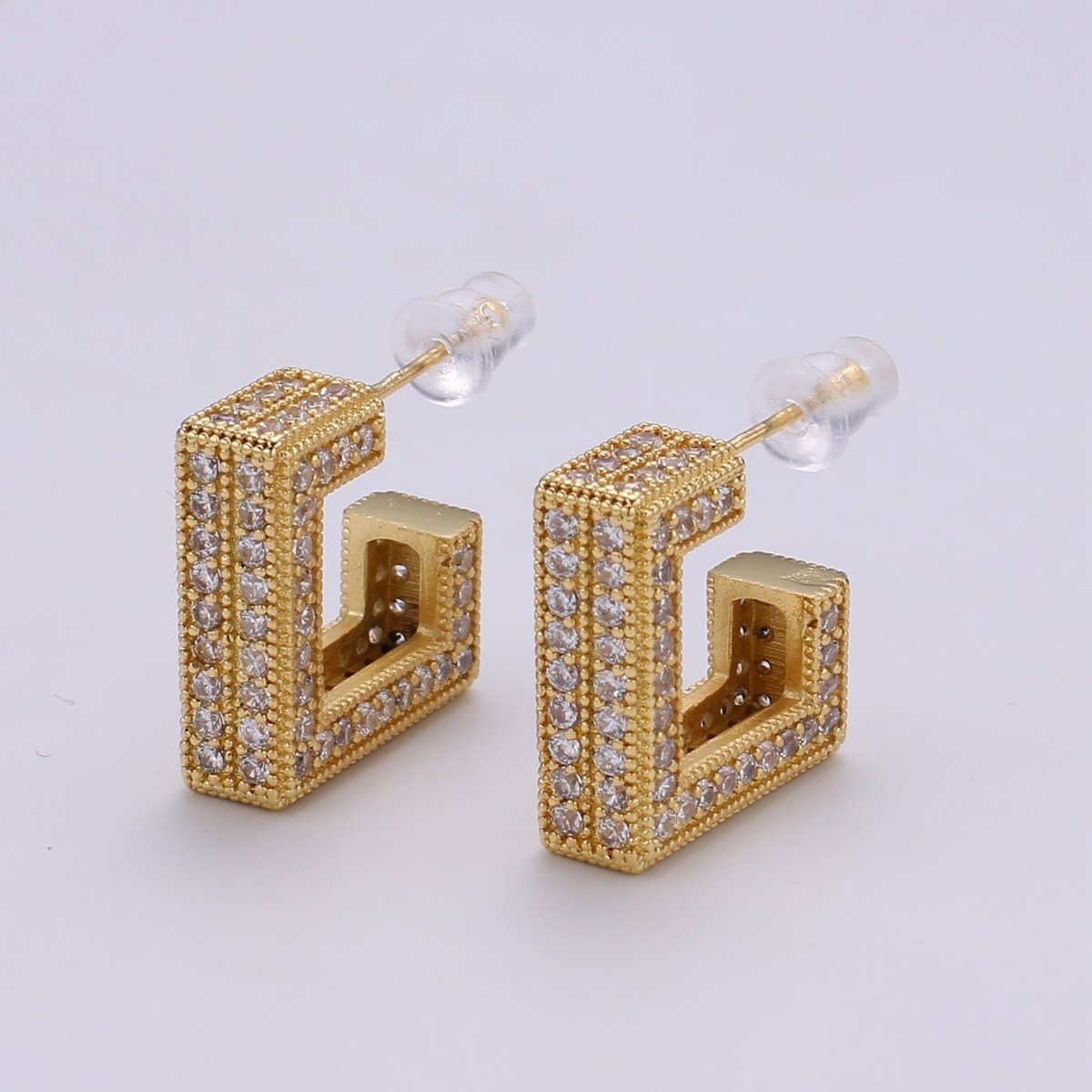 Ethnic Design 24K Gold Plated Pave CZ Stud Earring, Gold filled Micro Pave Earring for DIY Earring Craft Supply Jewelry Making Q-410 - DLUXCA