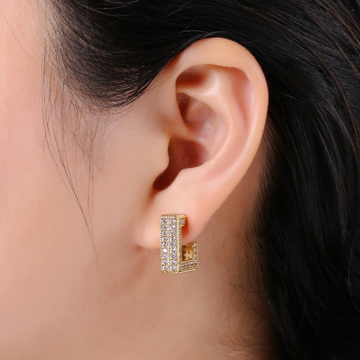 Ethnic Design 24K Gold Plated Pave CZ Stud Earring, Gold filled Micro Pave Earring for DIY Earring Craft Supply Jewelry Making Q-410 - DLUXCA