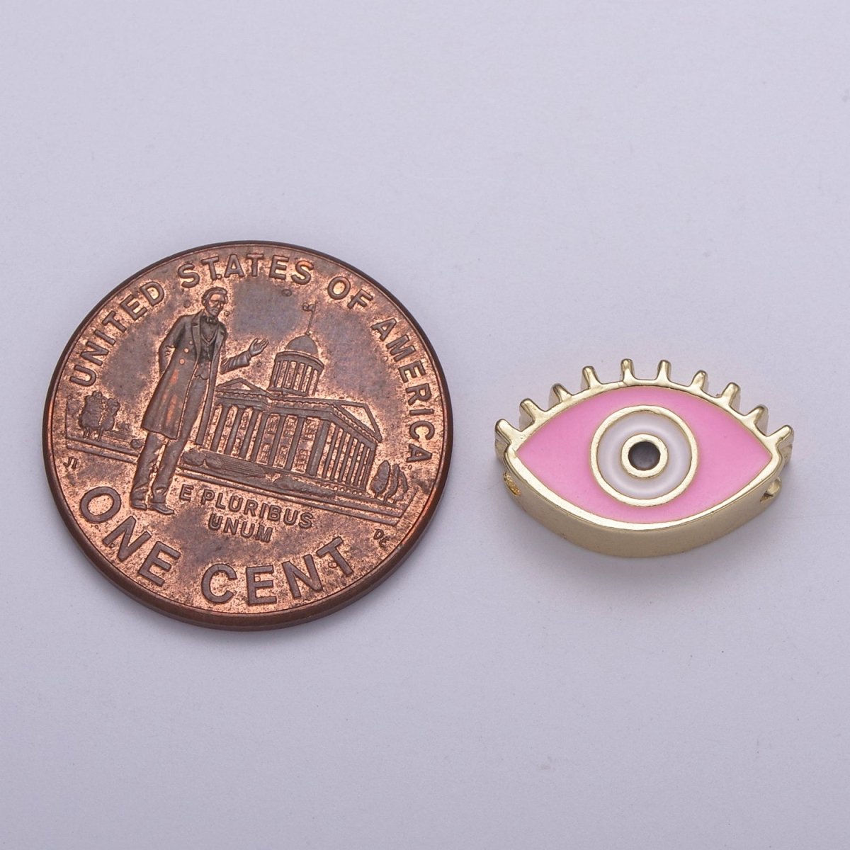 Evil Eye Bead, Enamel Eye 13.7x8.5mm Evil Eye Beads, Side Drilled Black, Blue, Pink, Green, White Enamel B-755 to-B-759 - DLUXCA