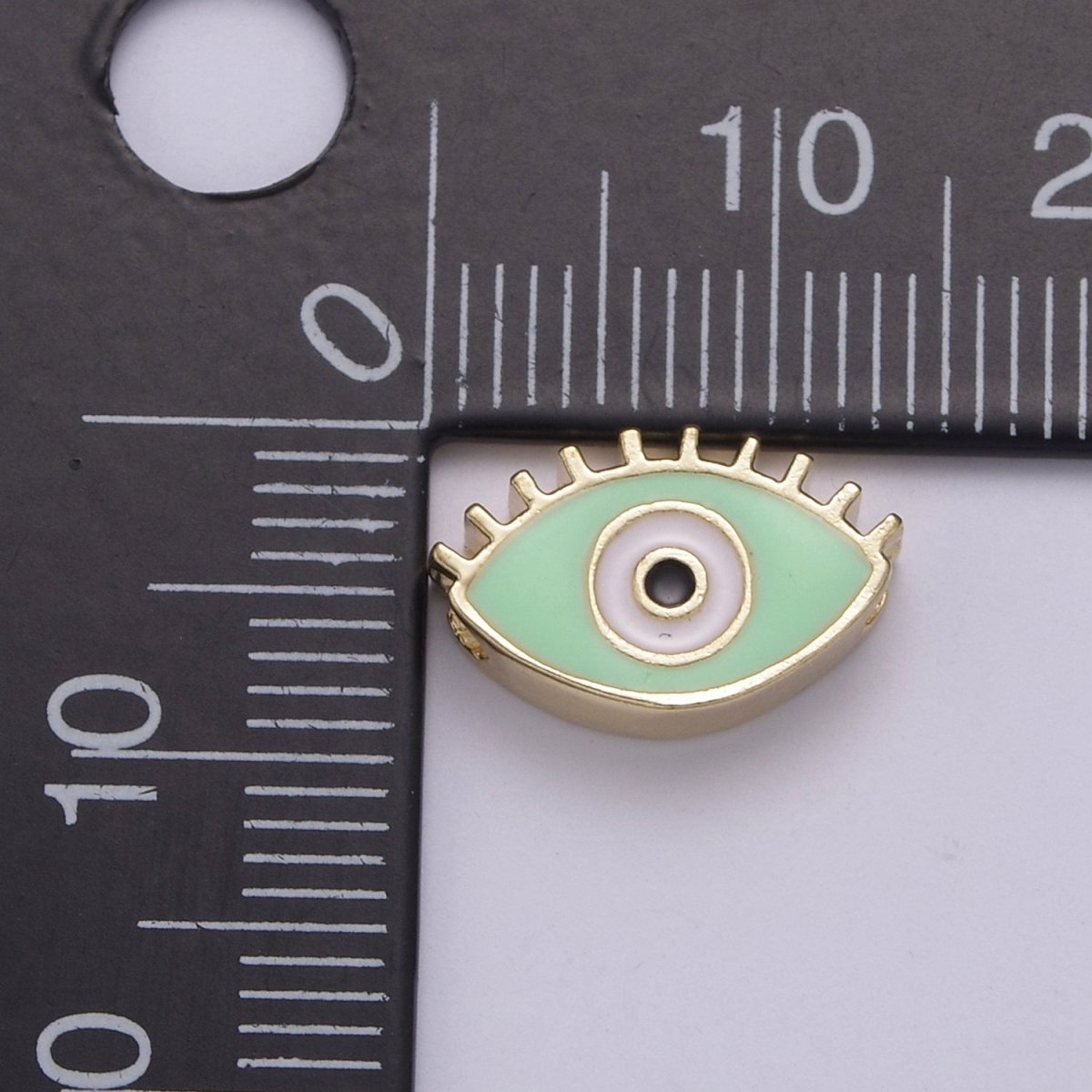 Evil Eye Bead, Enamel Eye 13.7x8.5mm Evil Eye Beads, Side Drilled Black, Blue, Pink, Green, White Enamel B-755 to-B-759 - DLUXCA