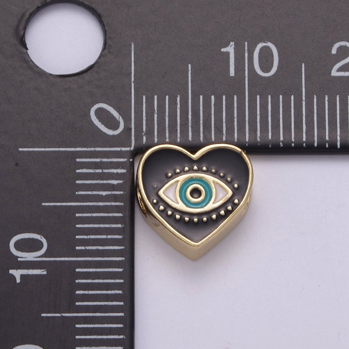 Evil Eye Bead, Heart Evil Eye, 10mm Evil Eye Beads, Side Drilled Black, Blue, Pink, Green, White Enamel B-750 to B-754 - DLUXCA