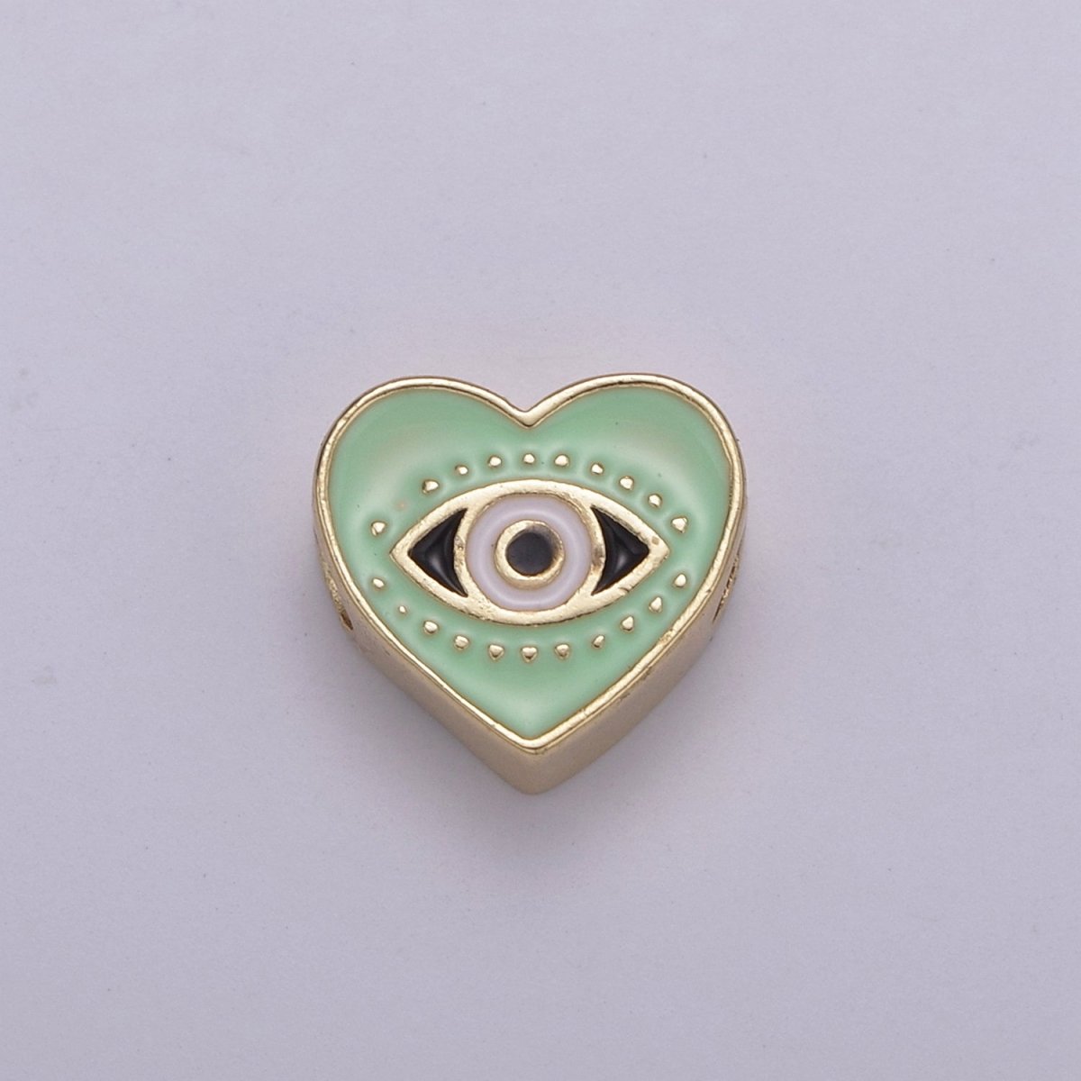Evil Eye Bead, Heart Evil Eye, 10mm Evil Eye Beads, Side Drilled Black, Blue, Pink, Green, White Enamel B-750 to B-754 - DLUXCA