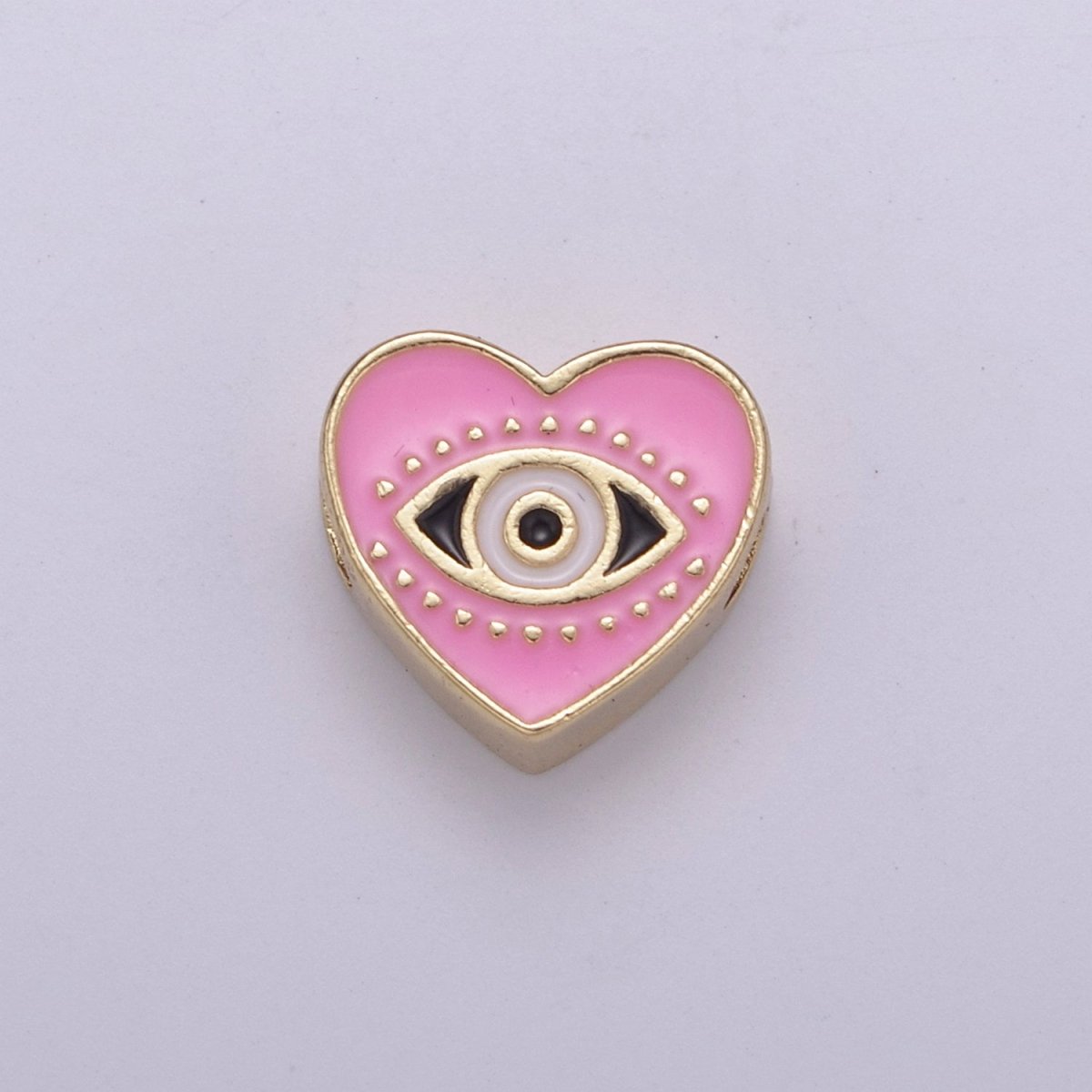 Evil Eye Bead, Heart Evil Eye, 10mm Evil Eye Beads, Side Drilled Black, Blue, Pink, Green, White Enamel B-750 to B-754 - DLUXCA