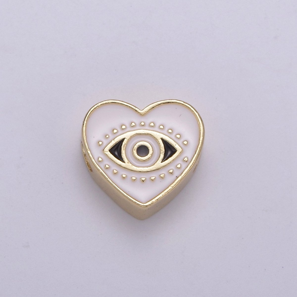 Evil Eye Bead, Heart Evil Eye, 10mm Evil Eye Beads, Side Drilled Black, Blue, Pink, Green, White Enamel B-750 to B-754 - DLUXCA