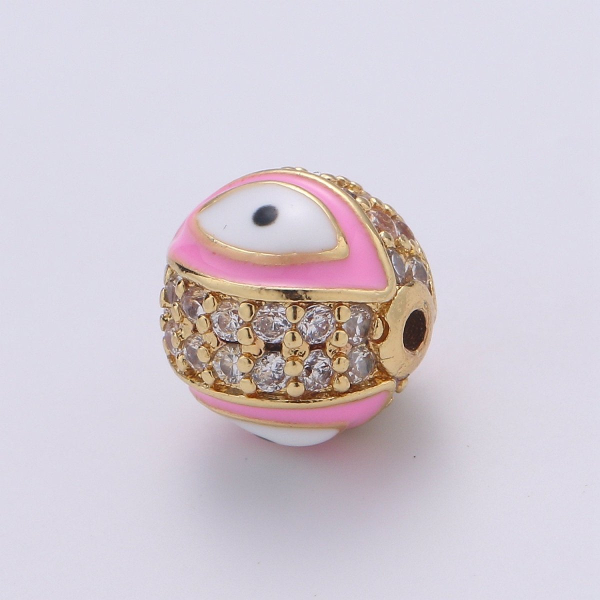 Evil Eye Beads - Round Circle Bead Spacer - Religious Amulet Prayer Beads - Gold Evil Eye Bracelet Beads - Micro Pave Small Hole Beads B-293 B-294 B-295 B-296 B-297 B-298 - DLUXCA