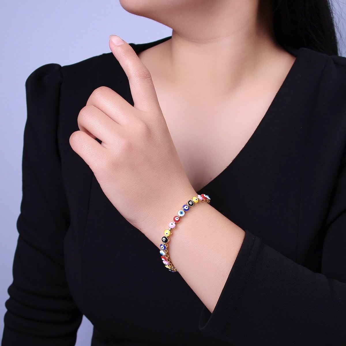 Evil eye bracelet Multi-color Evil Eye Bracelet 24K Gold Filled Amulet Turkish Eye Bracelet Adjustable | WA-888 Clearance Pricing - DLUXCA