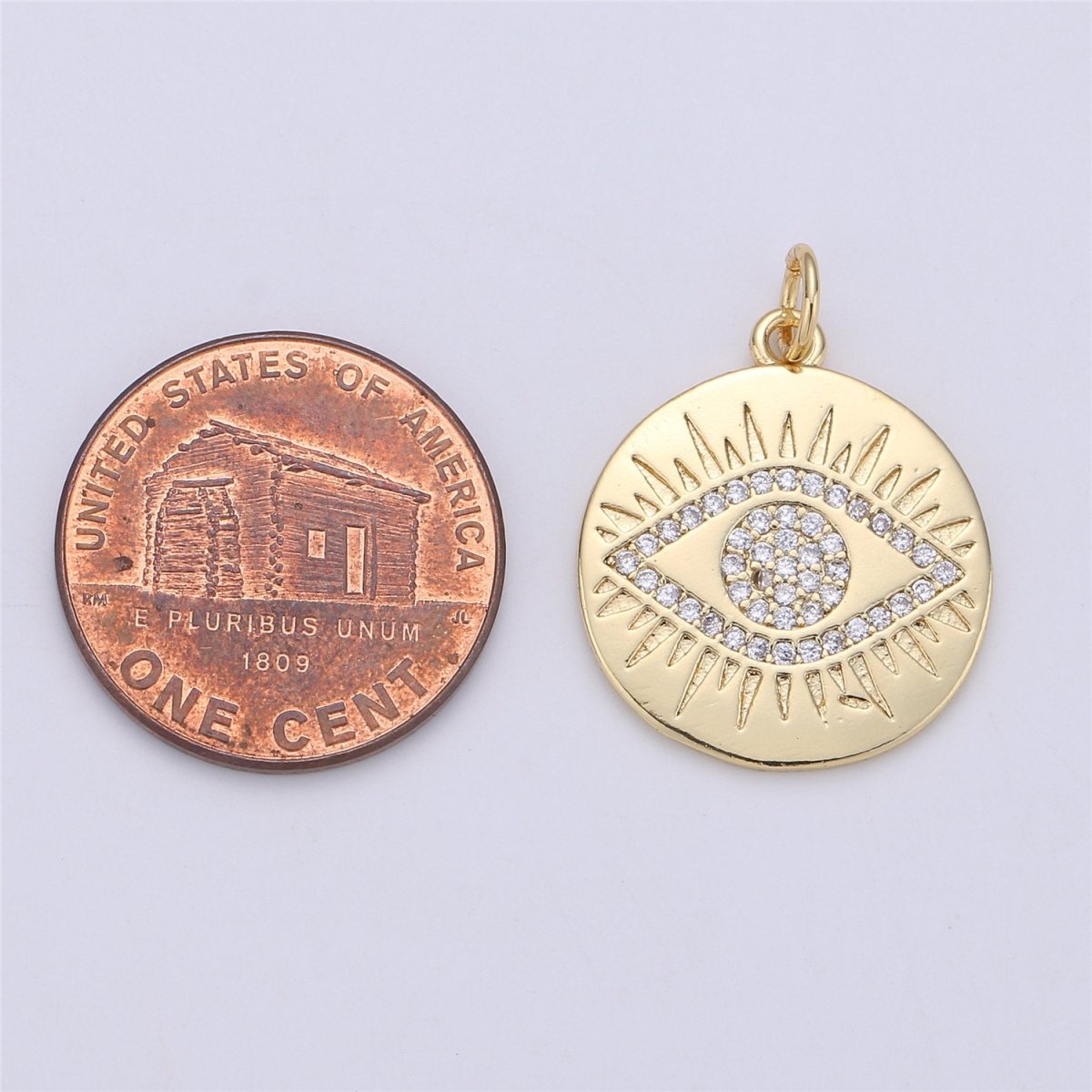 Evil Eye charm, Eye of Ra pendants, Gold Evil Eye charm, cubic Disc Coin charms 16k Gold Plated Lead Nickel Free E-524 - DLUXCA
