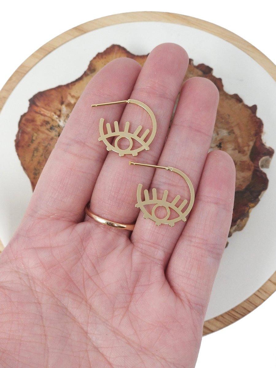 Evil Eye Earring Nickel free, Lead Free 14K gold filled 20mm Hoops earring | K-262 - DLUXCA