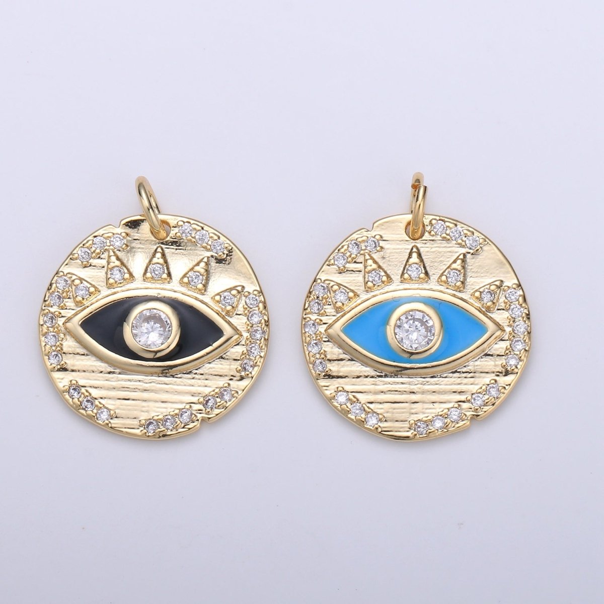 Evil eye Enamel Charm, Eye of protection coin pendant medallion, 18K Gold Filled Charm, Blue Cubic Eye Charm, good luck, talisman D-891 D-892 - DLUXCA