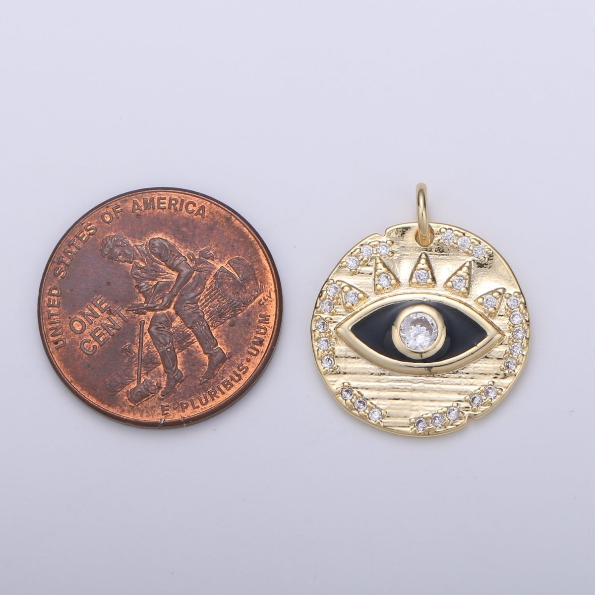 Evil eye Enamel Charm, Eye of protection coin pendant medallion, 18K Gold Filled Charm, Blue Cubic Eye Charm, good luck, talisman D-891 D-892 - DLUXCA