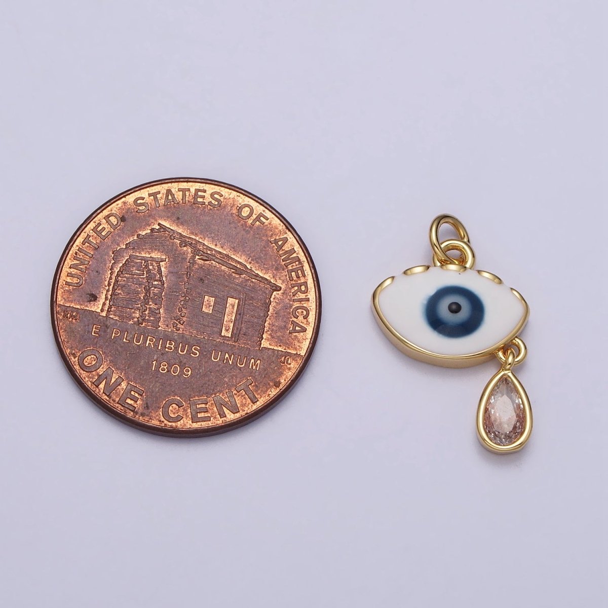 Evil Eye Enamel Clear Teardrop CZ Dangle Charm in Gold & Silver | AC318 AC319 - DLUXCA