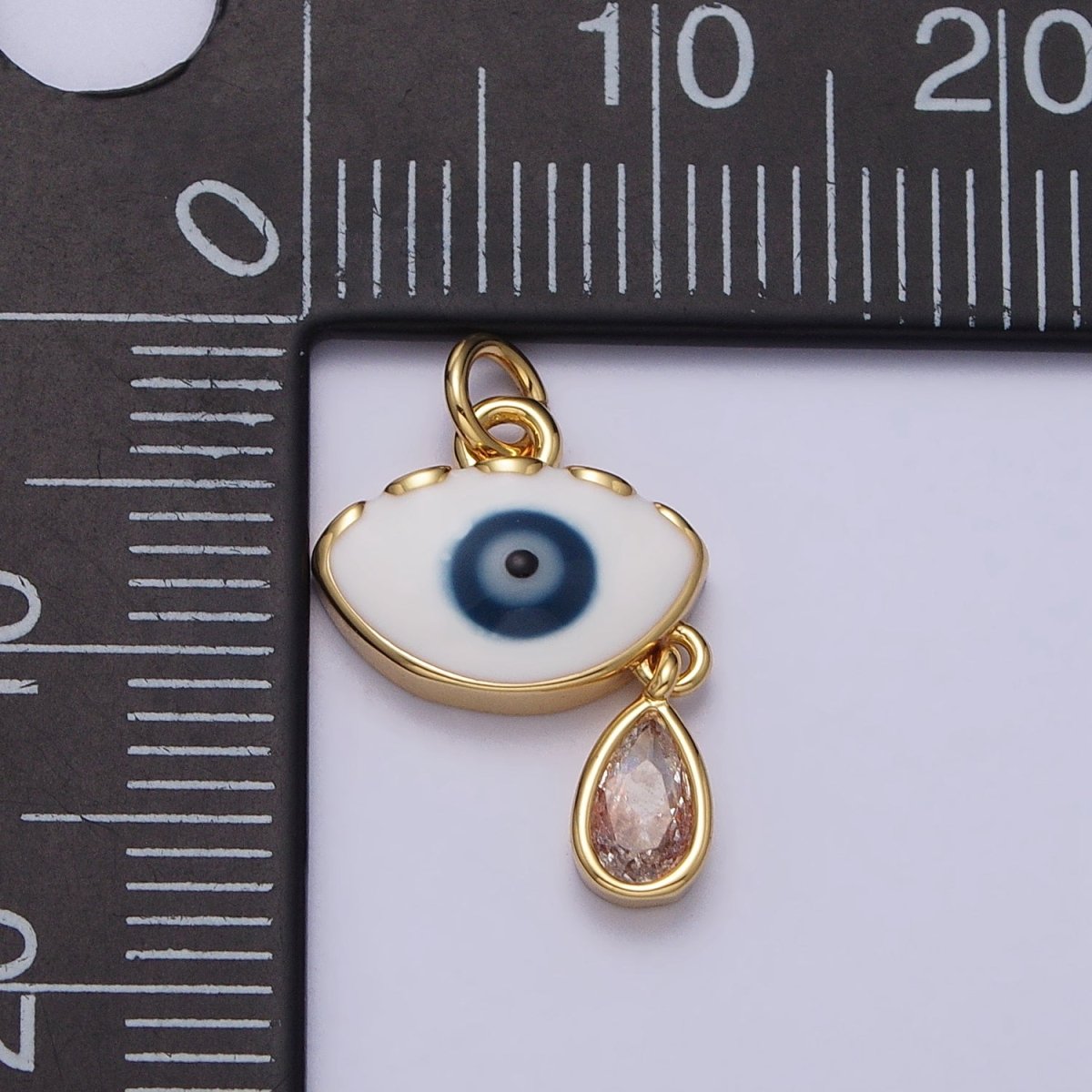 Evil Eye Enamel Clear Teardrop CZ Dangle Charm in Gold & Silver | AC318 AC319 - DLUXCA