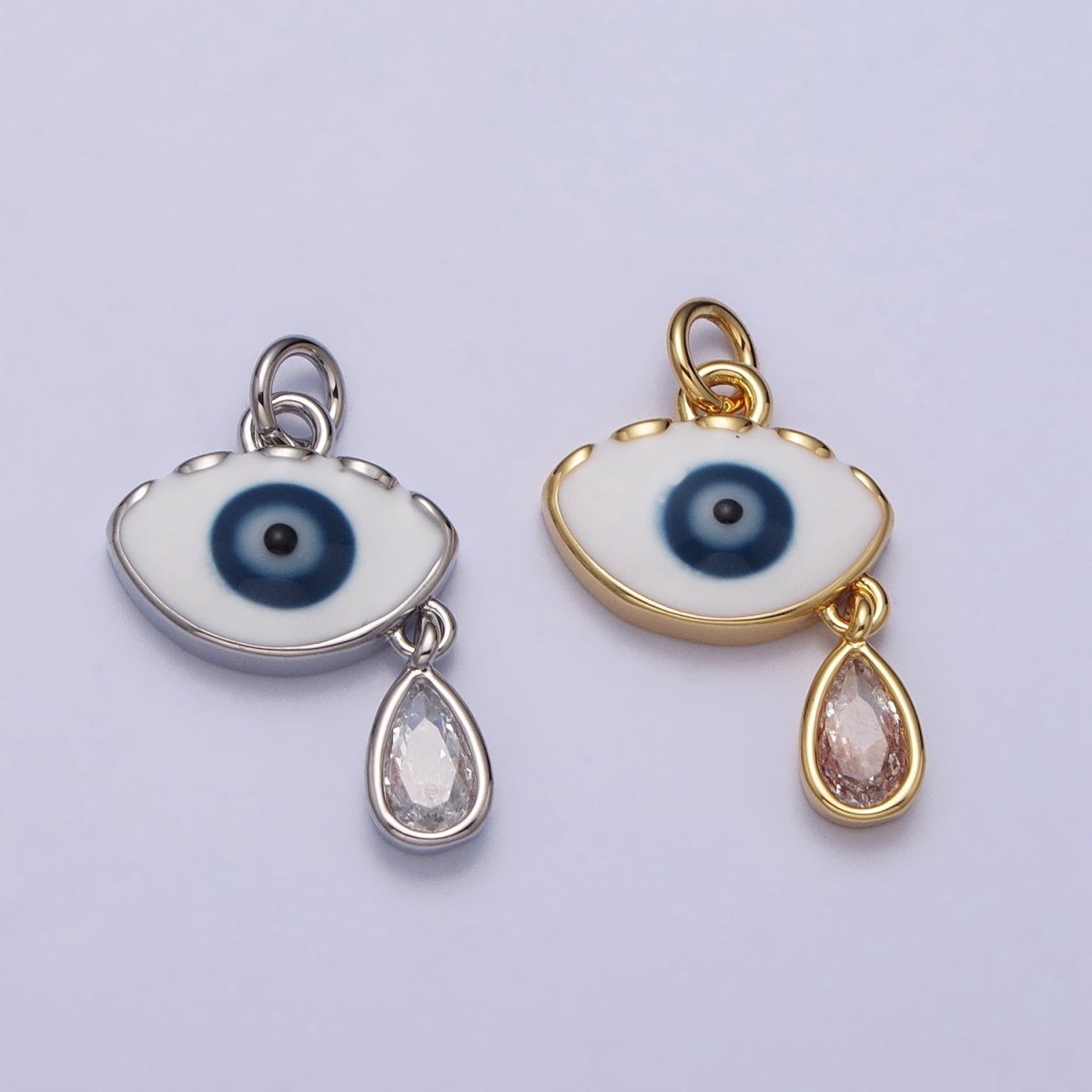 Evil Eye Enamel Clear Teardrop CZ Dangle Charm in Gold & Silver | AC318 AC319 - DLUXCA