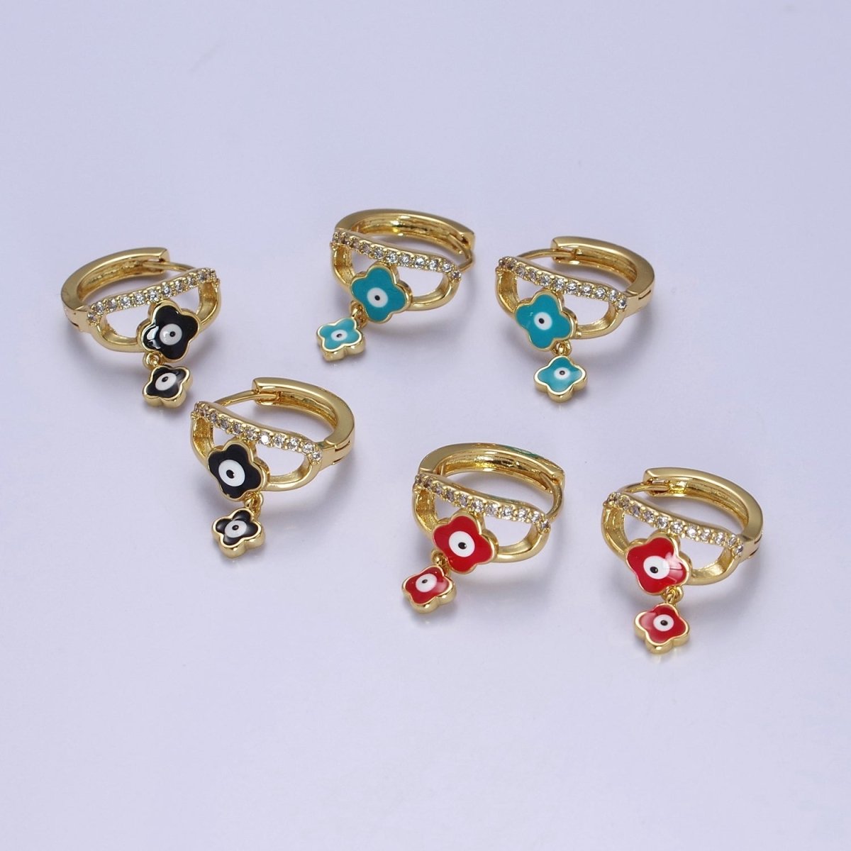 Evil Eye Gold Hoop Earrings for Women Dainty Gold Hoop Lightweight Earrings for Girls T-406 ~ T-408 - DLUXCA