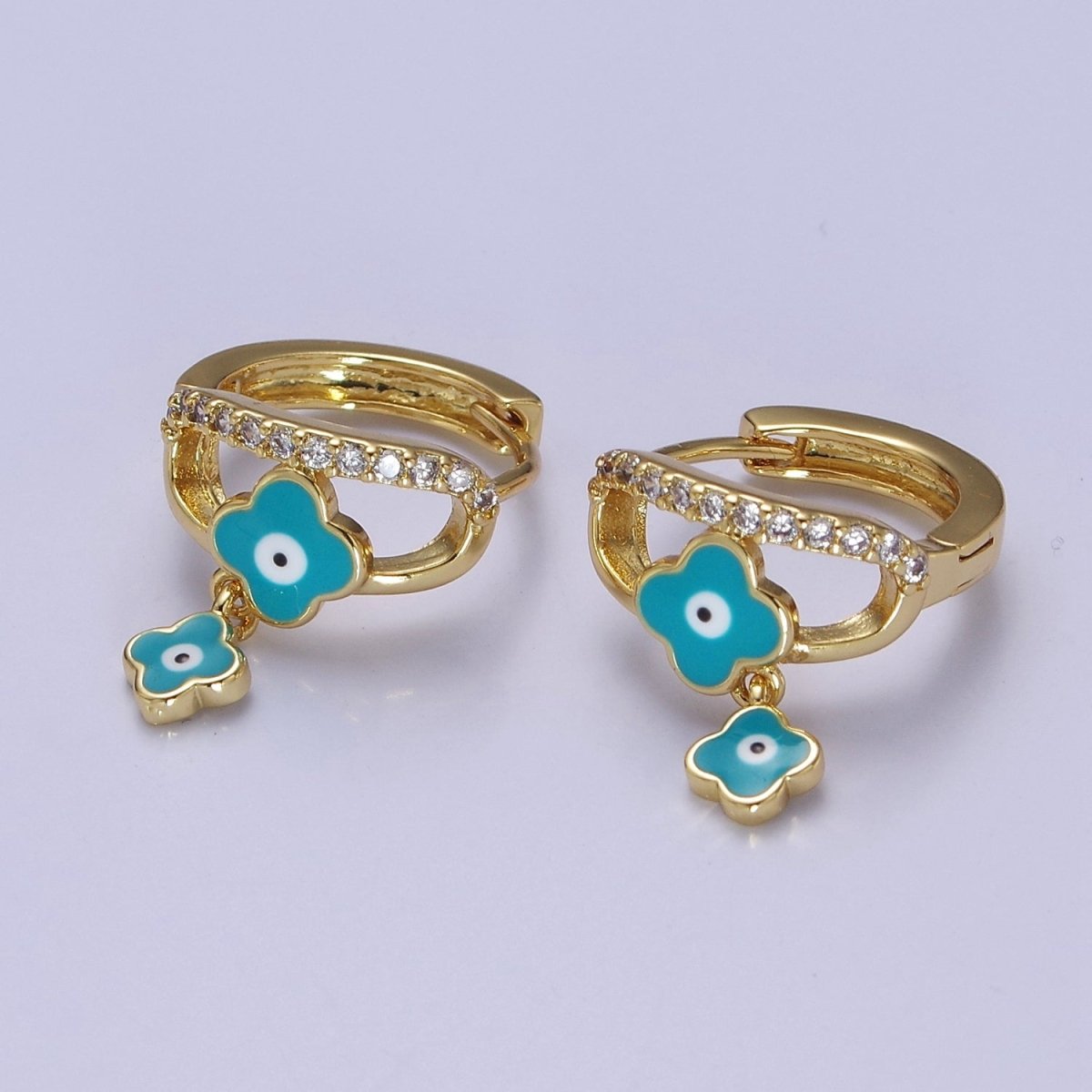 Evil Eye Gold Hoop Earrings for Women Dainty Gold Hoop Lightweight Earrings for Girls T-406 ~ T-408 - DLUXCA