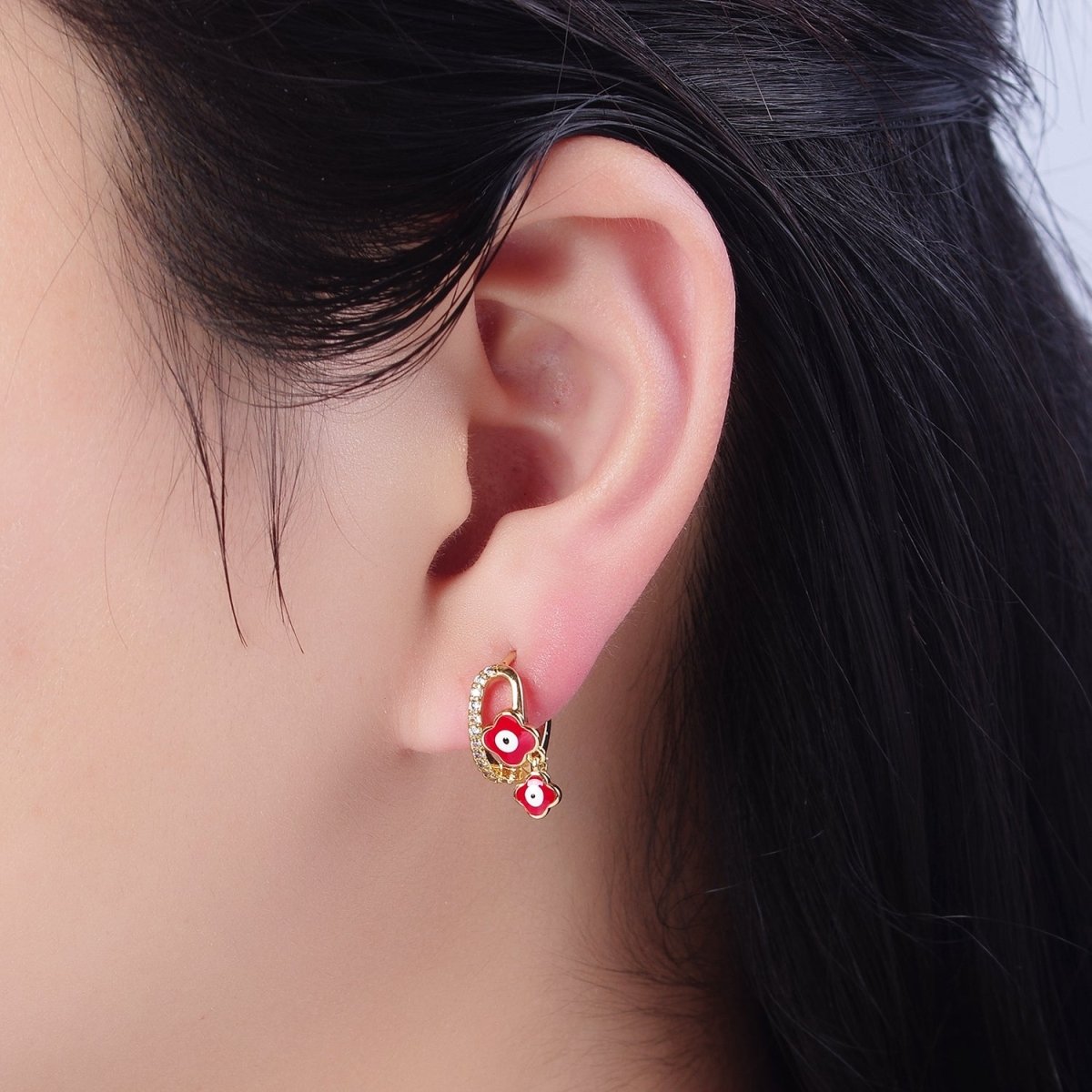 Evil Eye Gold Hoop Earrings for Women Dainty Gold Hoop Lightweight Earrings for Girls T-406 ~ T-408 - DLUXCA