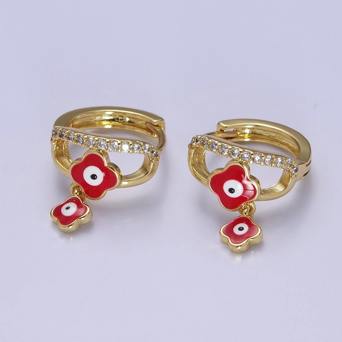 Evil Eye Gold Hoop Earrings for Women Dainty Gold Hoop Lightweight Earrings for Girls T-406 ~ T-408 - DLUXCA