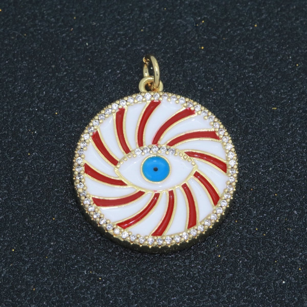 Evil Eye Gold Medallion Colorful Enamel Swirl Coin Charm Pink, Green, Red, Teal, White Color M-721 - M-730 - DLUXCA