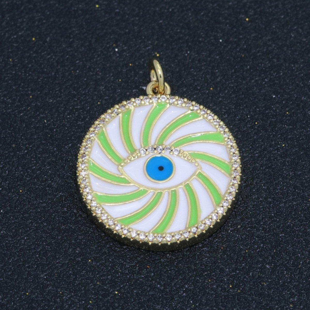 Evil Eye Gold Medallion Colorful Enamel Swirl Coin Charm Pink, Green, Red, Teal, White Color M-721 - M-730 - DLUXCA