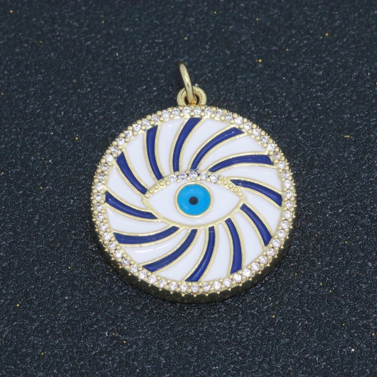 Evil Eye Gold Medallion Colorful Enamel Swirl Coin Charm Pink, Green, Red, Teal, White Color M-721 - M-730 - DLUXCA